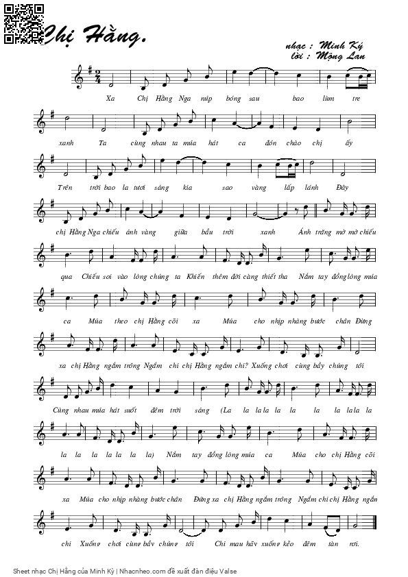 Page 1 of Sheet music PDF Chị Hằng - Minh Kỳ