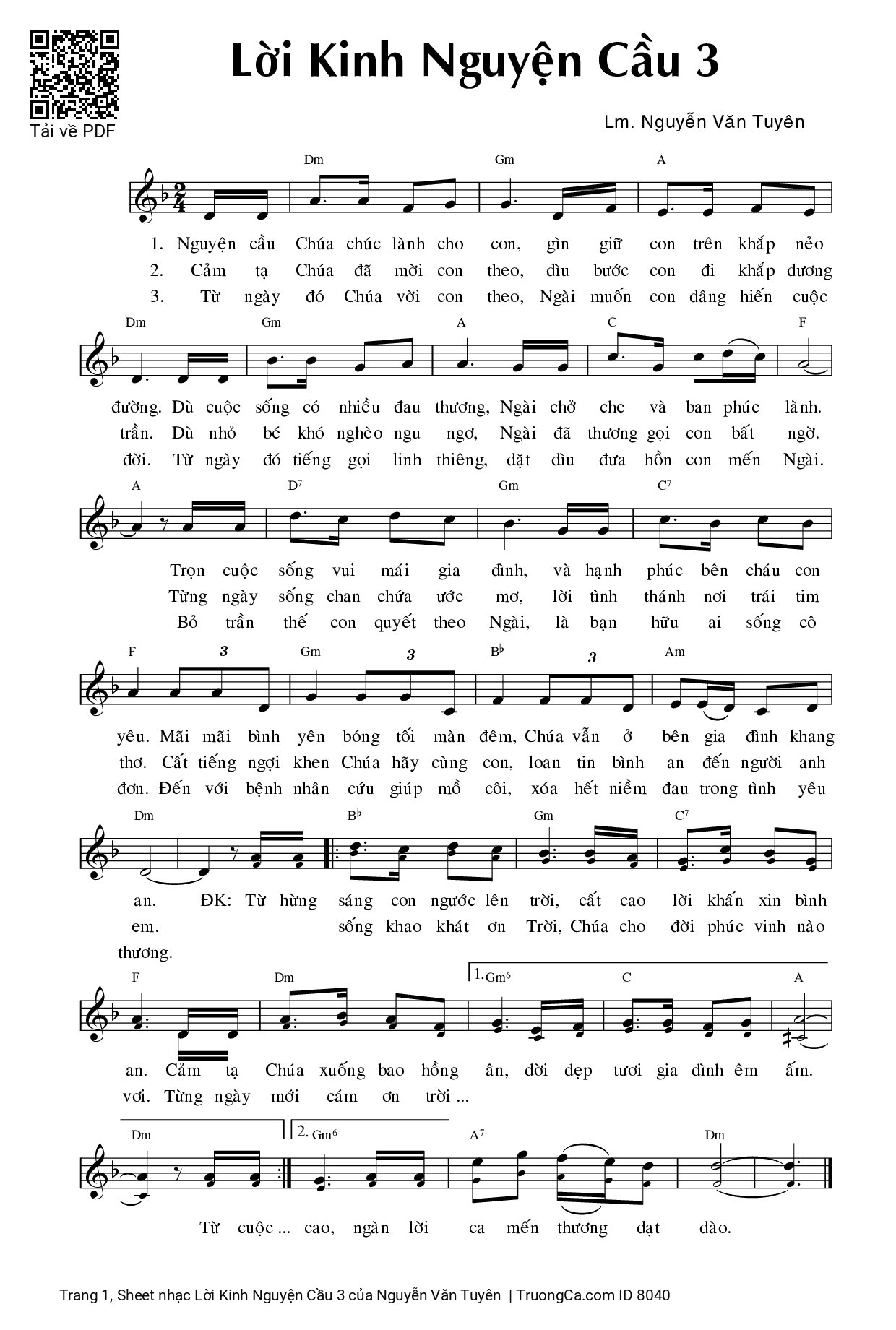 Sheet PDF of Lời Kinh Nguyện Cầu 3