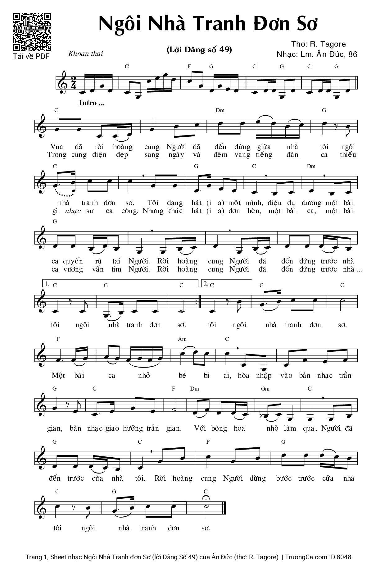 Sheet PDF of Ngôi Nhà Tranh đơn Sơ (lời Dâng Số 49)