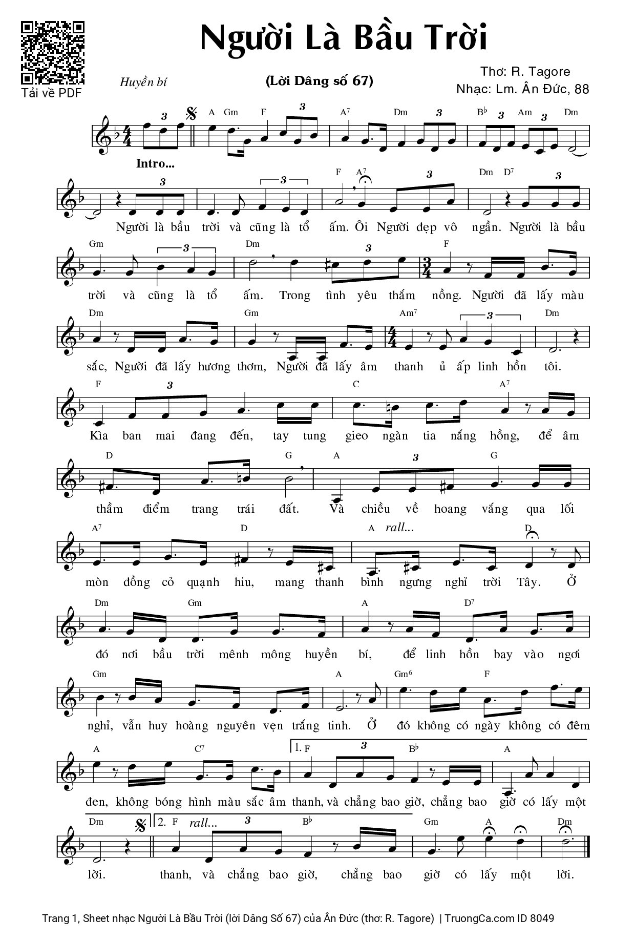 Sheet PDF of Người Là Bầu Trời (lời Dâng Số 67)