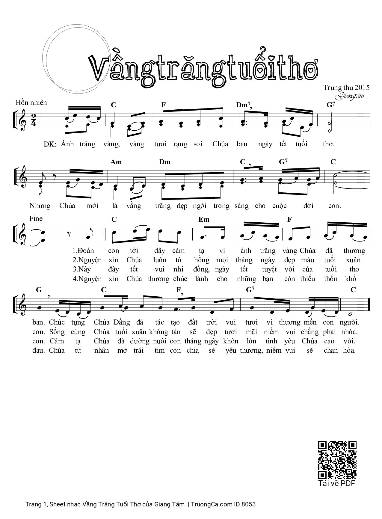 Sheet PDF of Vầng Trăng Tuổi Thơ