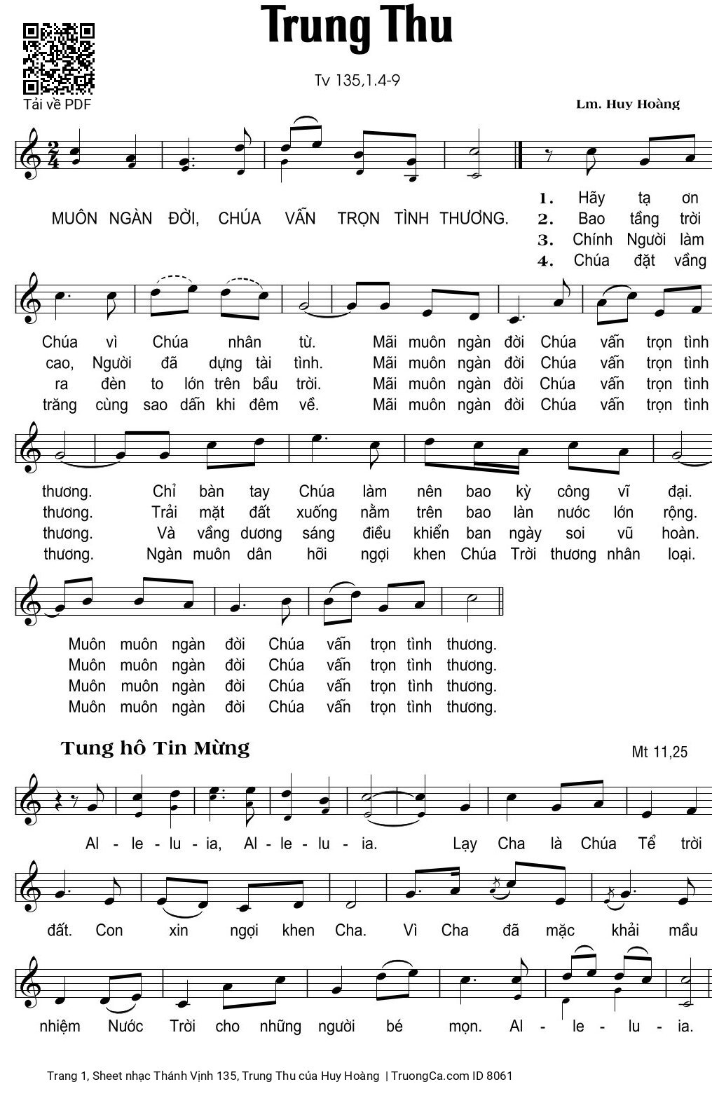 Sheet PDF of Thánh Vịnh 135, Trung Thu