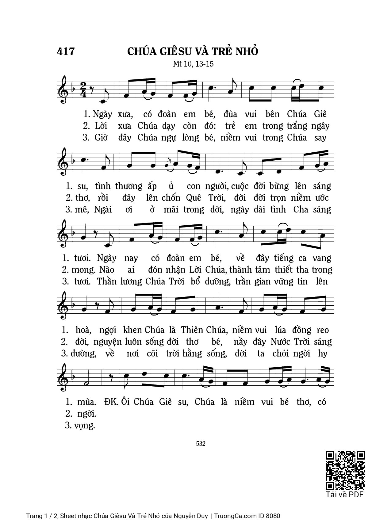 Sheet PDF of Chúa Giêsu Và Trẻ Nhỏ