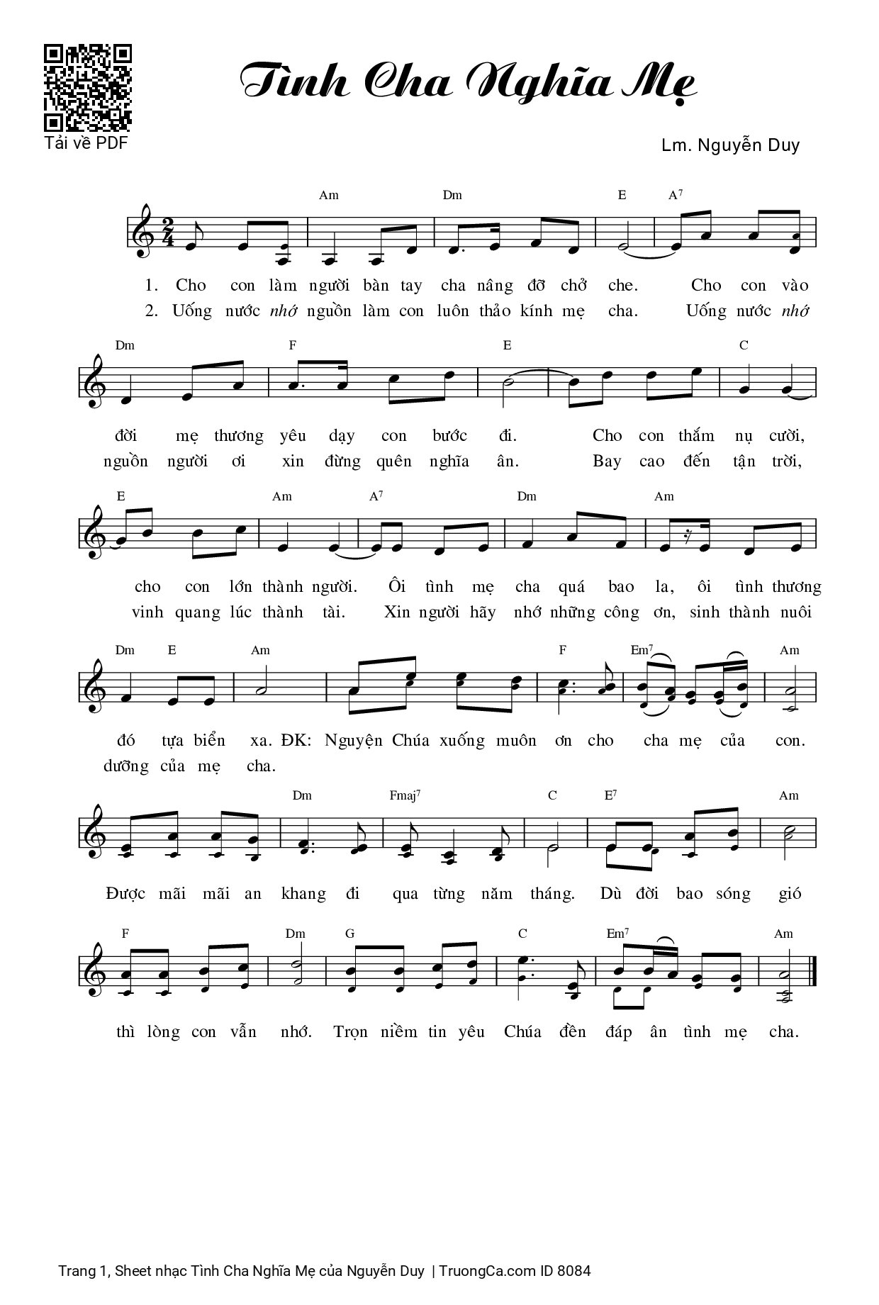 Sheet PDF of Tình Cha Nghĩa Mẹ