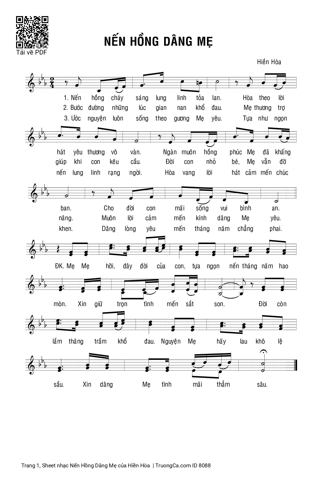 Page 1 of Sheet music PDF Nến Hồng Dâng Mẹ - Hiền Hòa