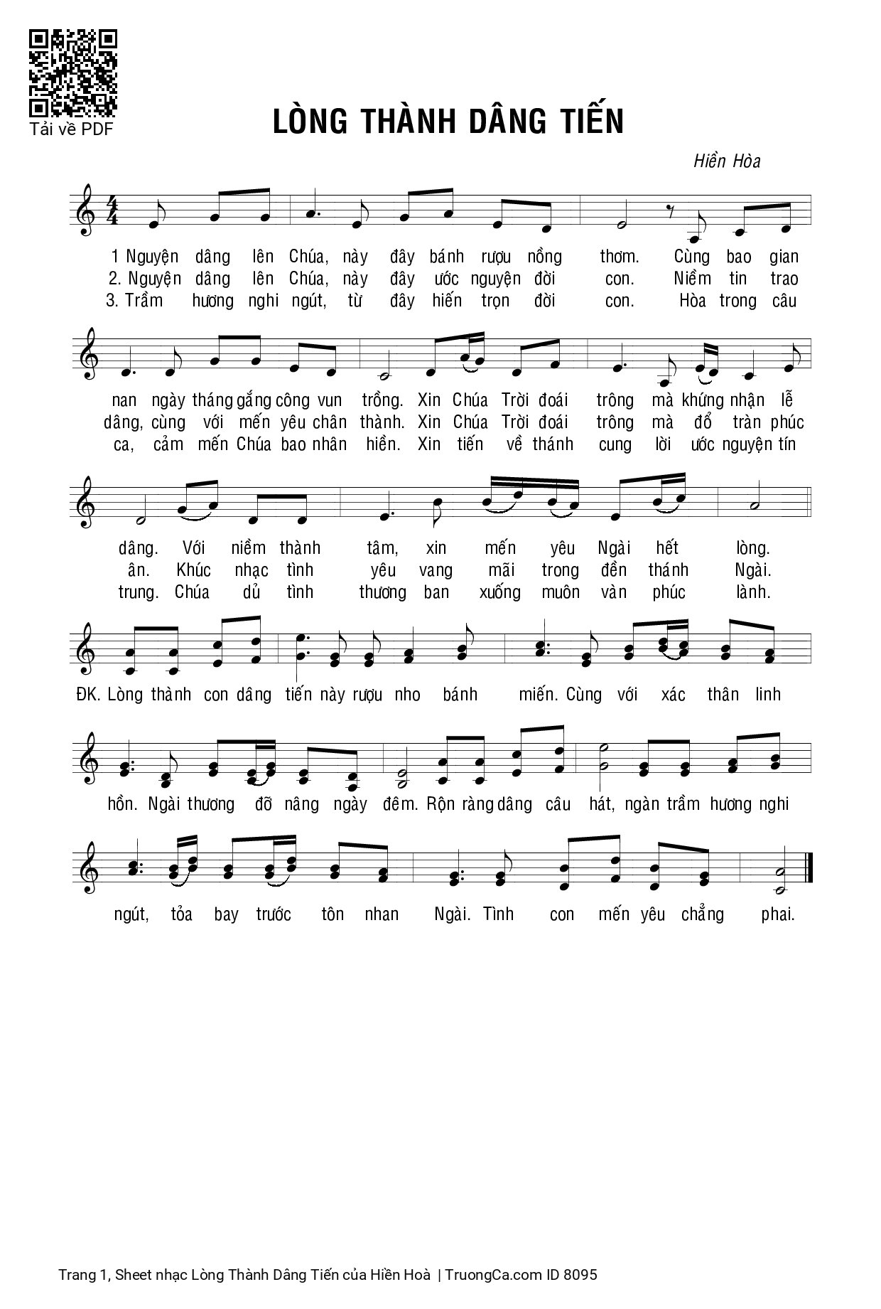 Sheet PDF of Lòng Thành Dâng Tiến