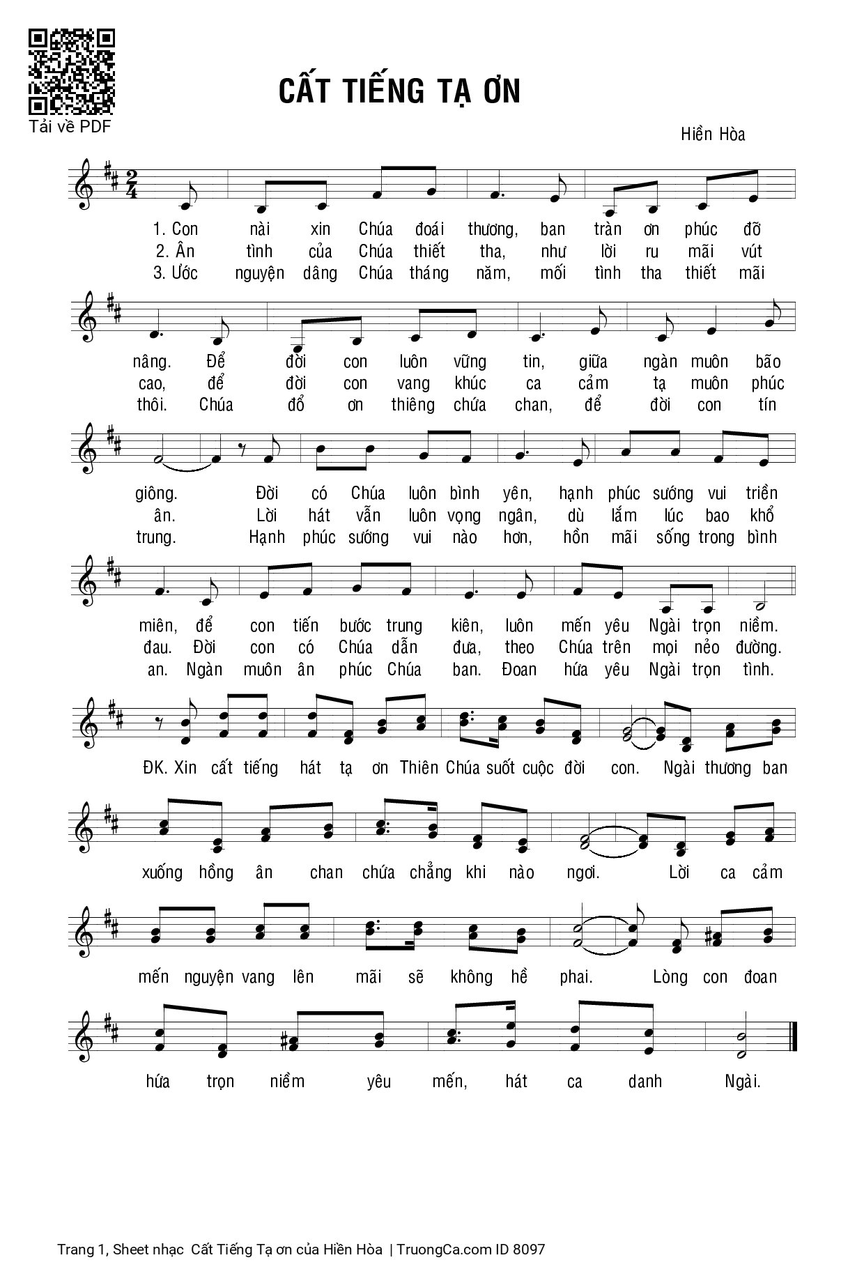 Sheet PDF of  Cất Tiếng Tạ ơn