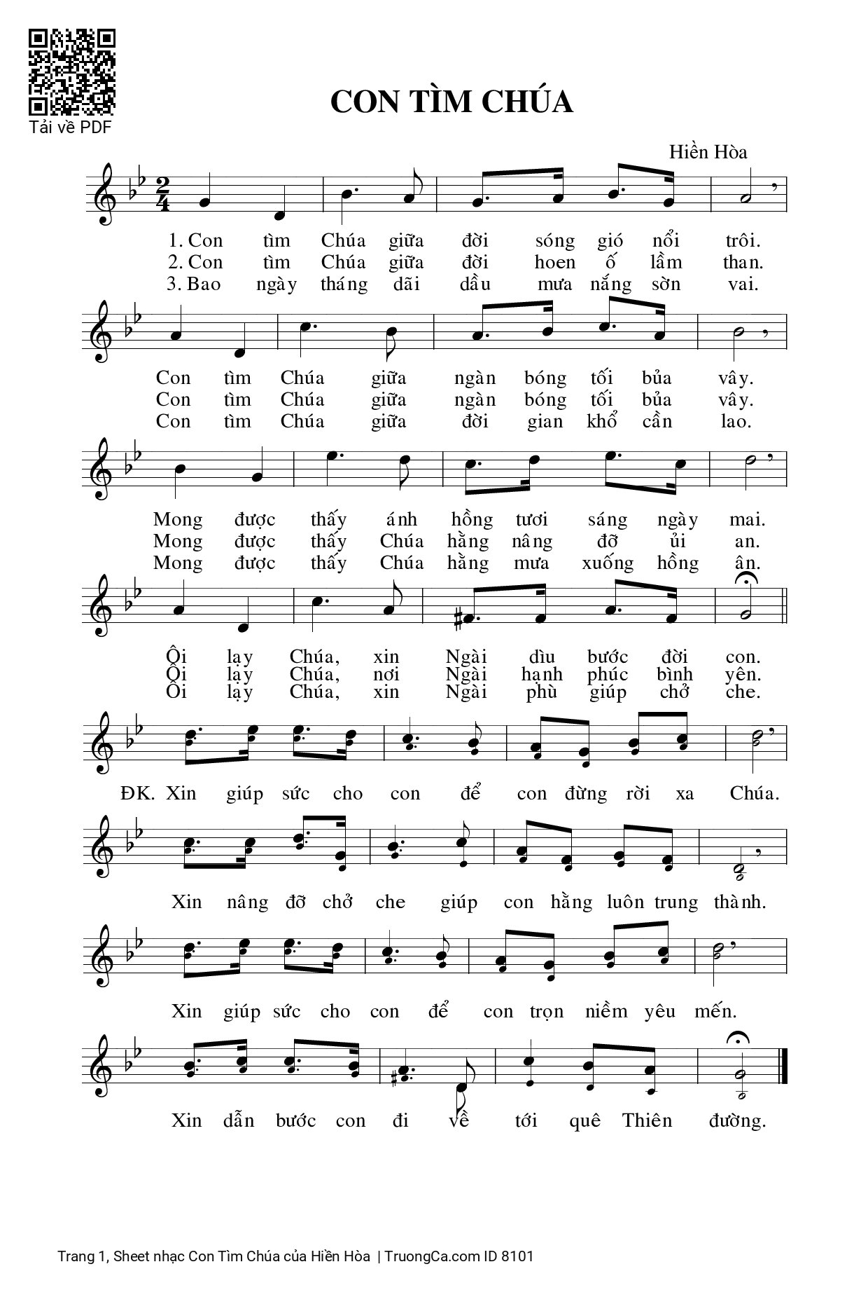 Page 1 of Sheet music PDF Con Tìm Chúa - Hiền Hòa
