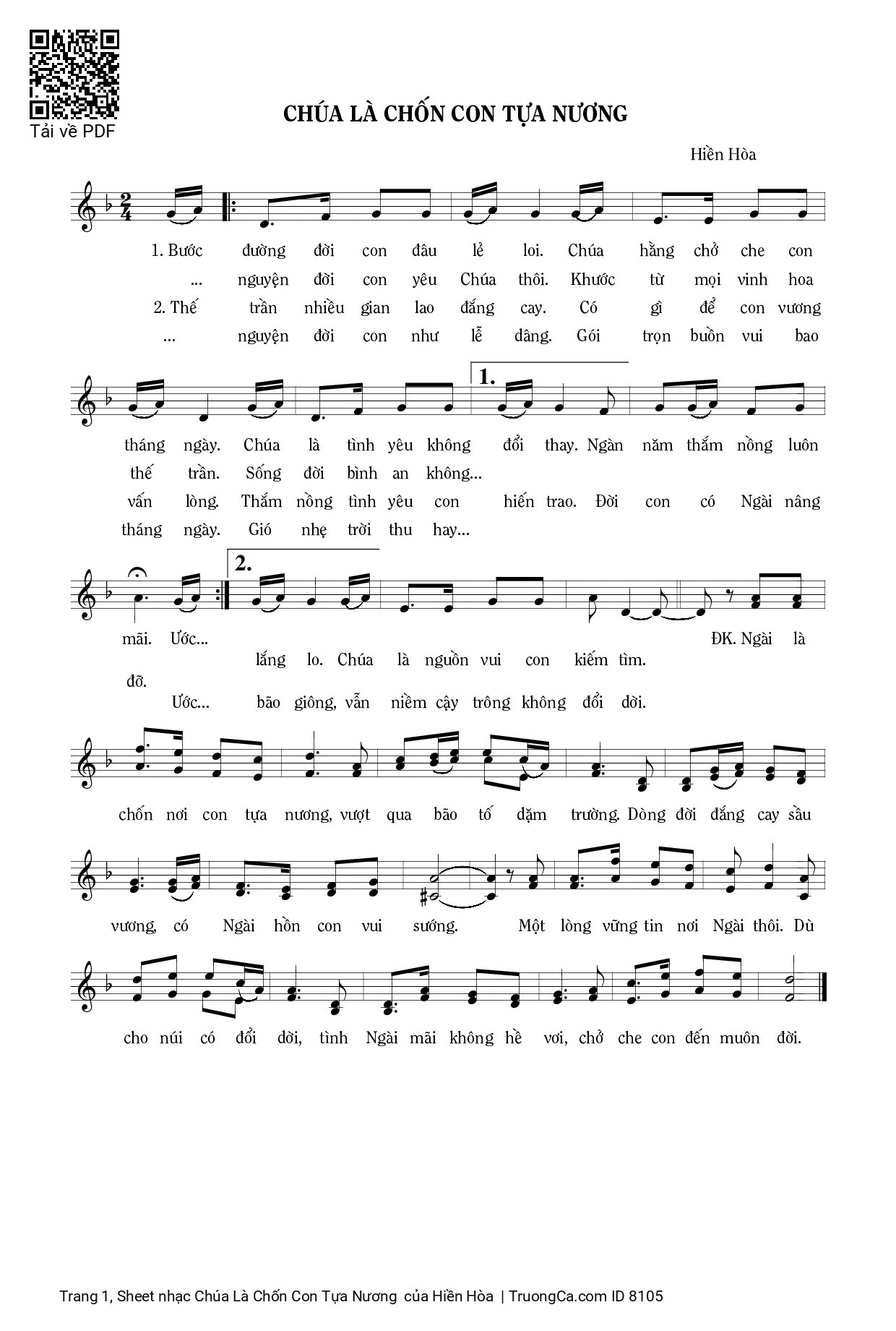 Sheet PDF of Chúa Là Chốn Con Tựa Nương 