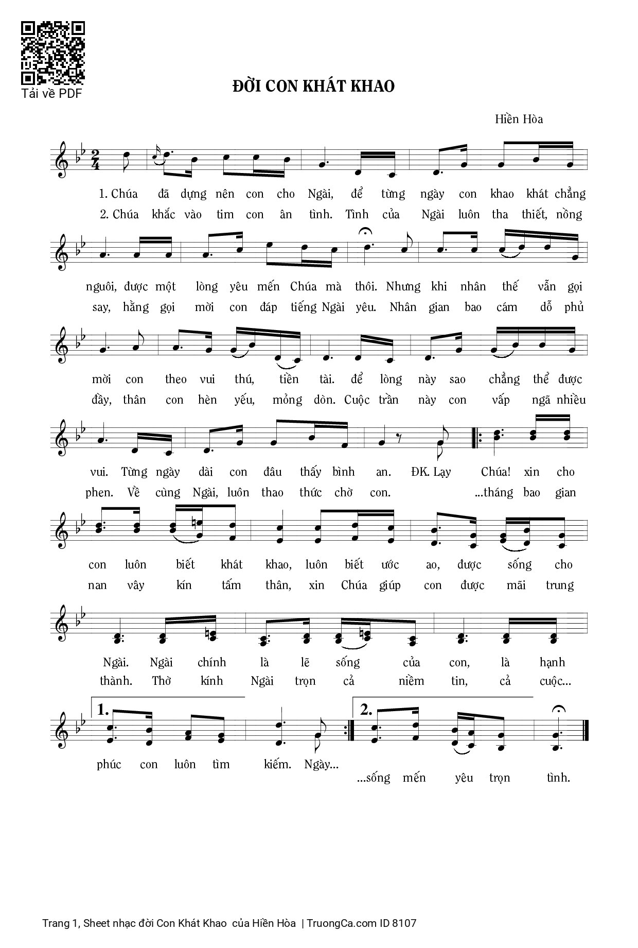 Sheet PDF of đời Con Khát Khao 