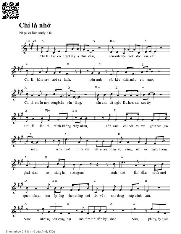 Page 1 of Sheet music PDF Chỉ là nhớ - Andy Kiều