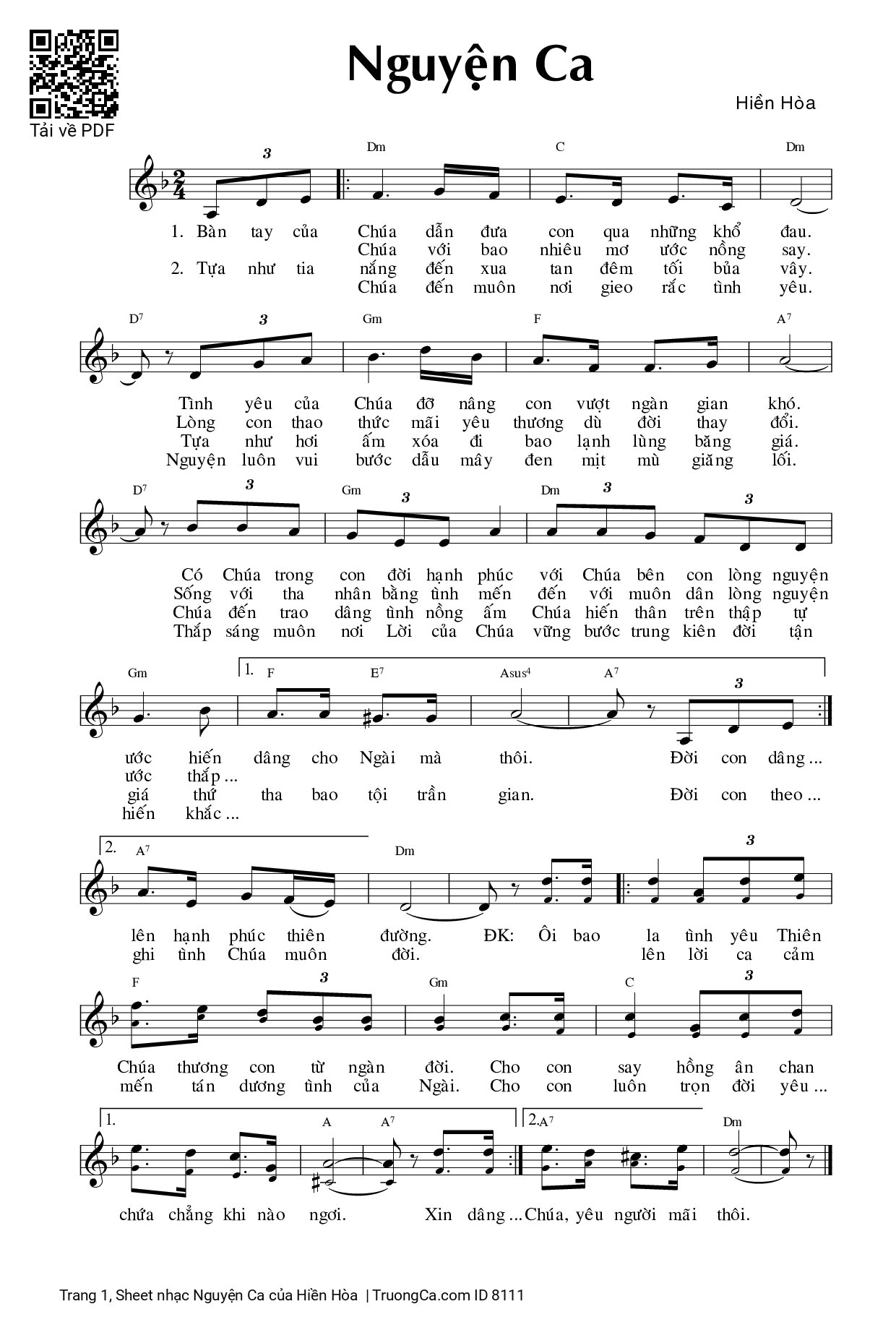 Page 1 of Sheet music PDF Nguyện Ca - Hiền Hòa