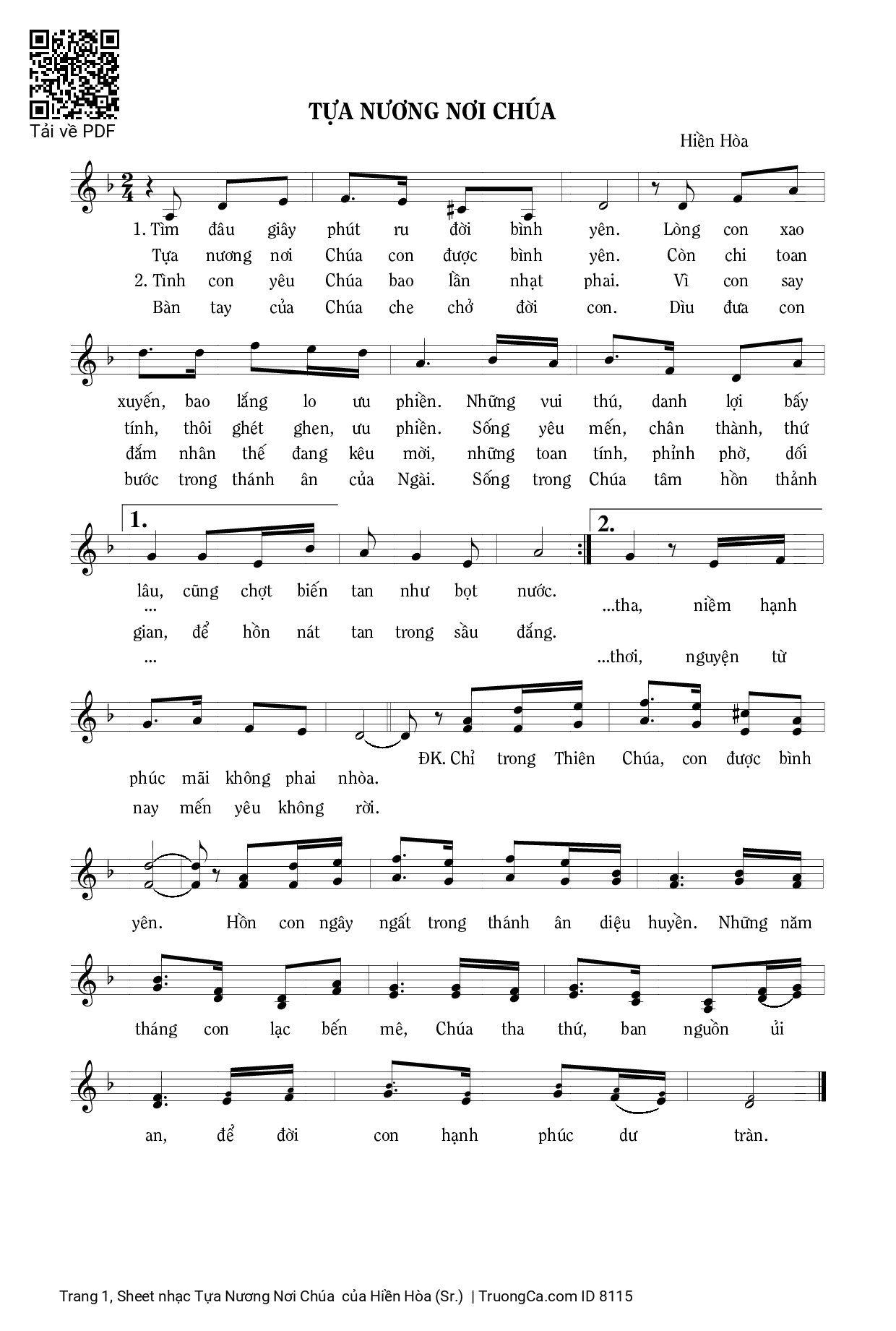 Sheet PDF of Tựa Nương Nơi Chúa 