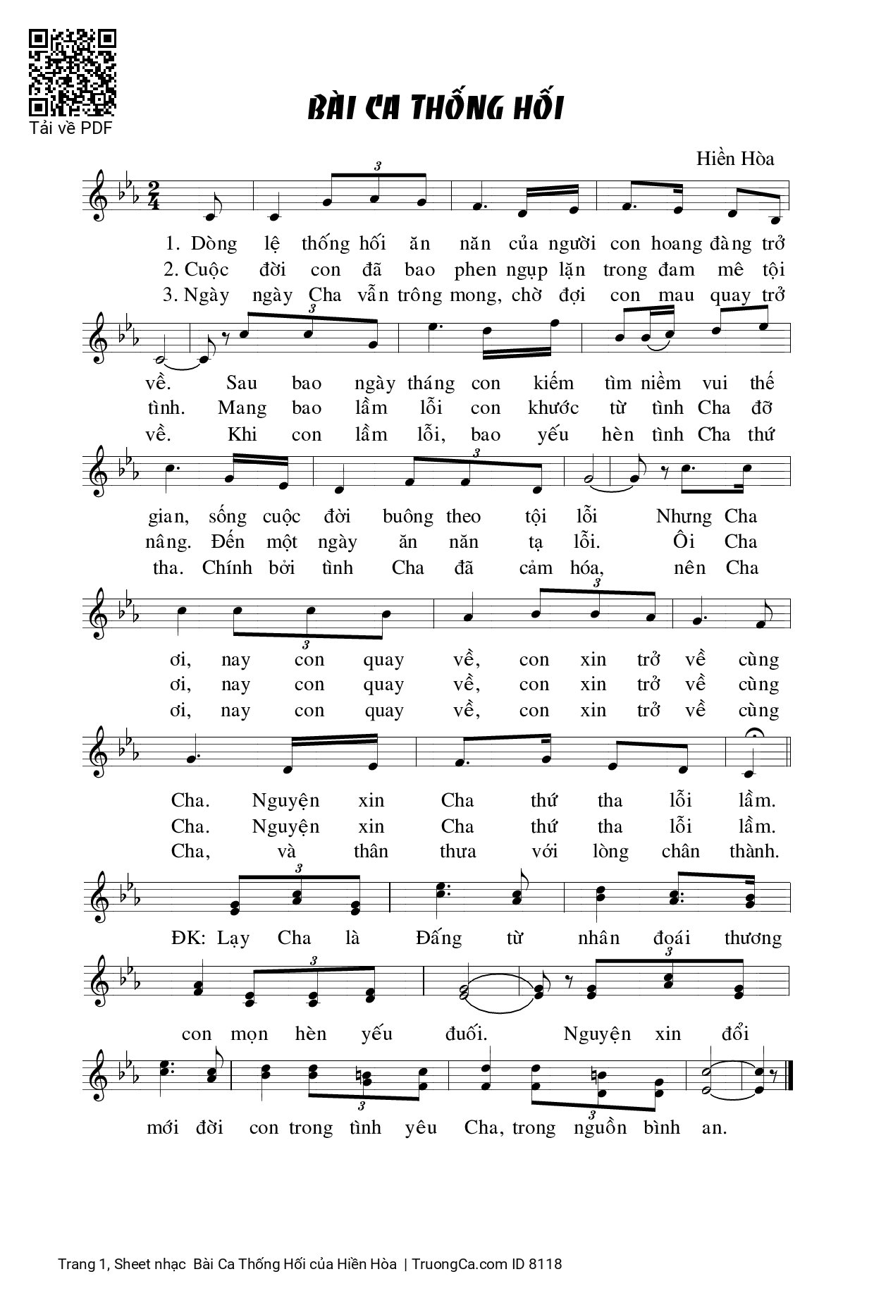Sheet PDF of  Bài Ca Thống Hối