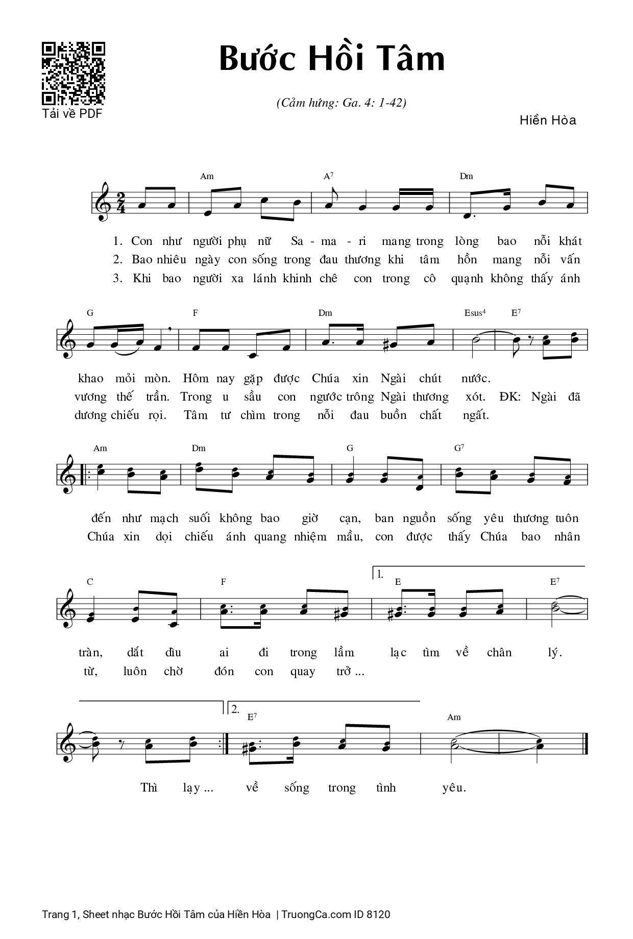 Page 1 of Sheet music PDF Bước Hồi Tâm - Hiền Hòa