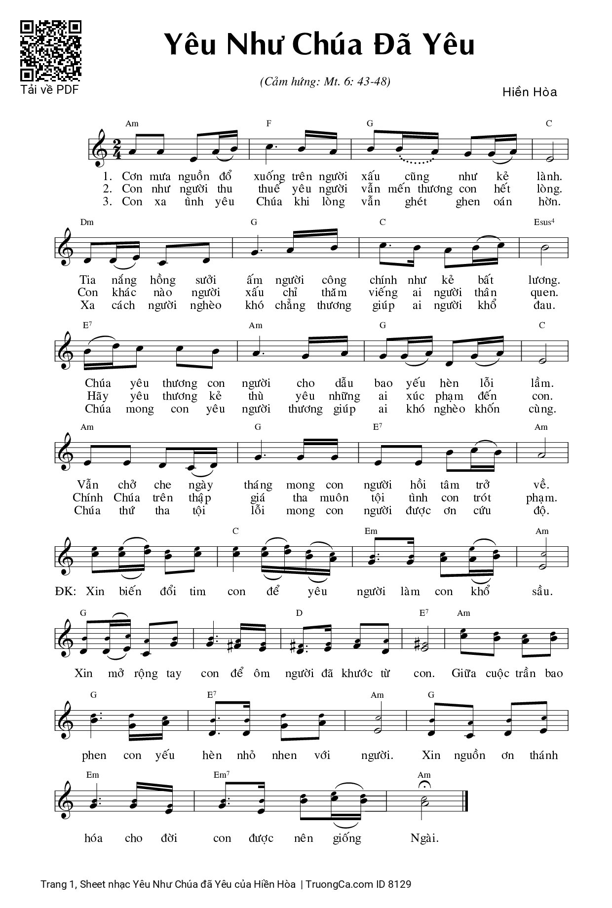 Sheet PDF of Yêu Như Chúa đã Yêu