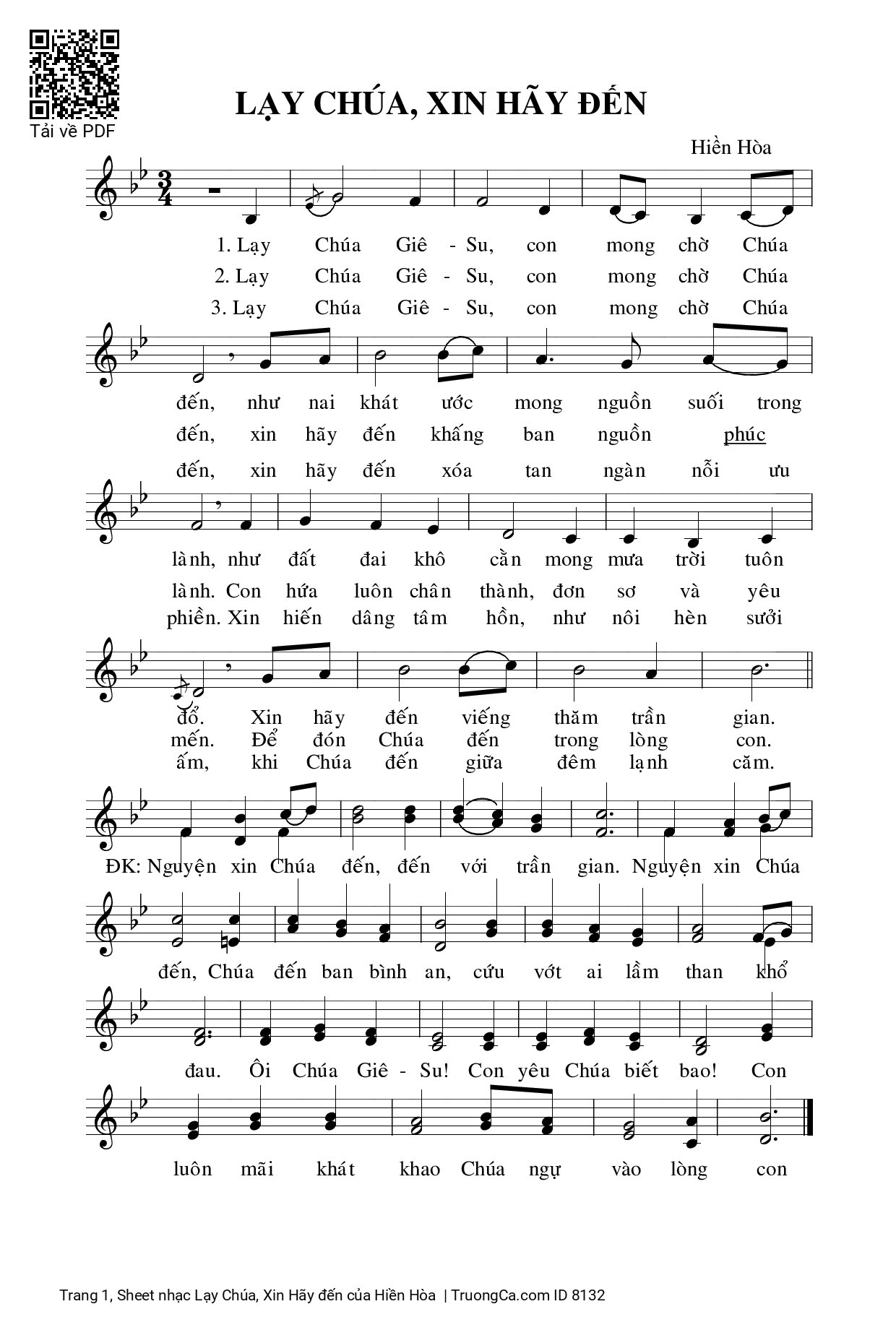 Sheet PDF of Lạy Chúa, Xin Hãy đến