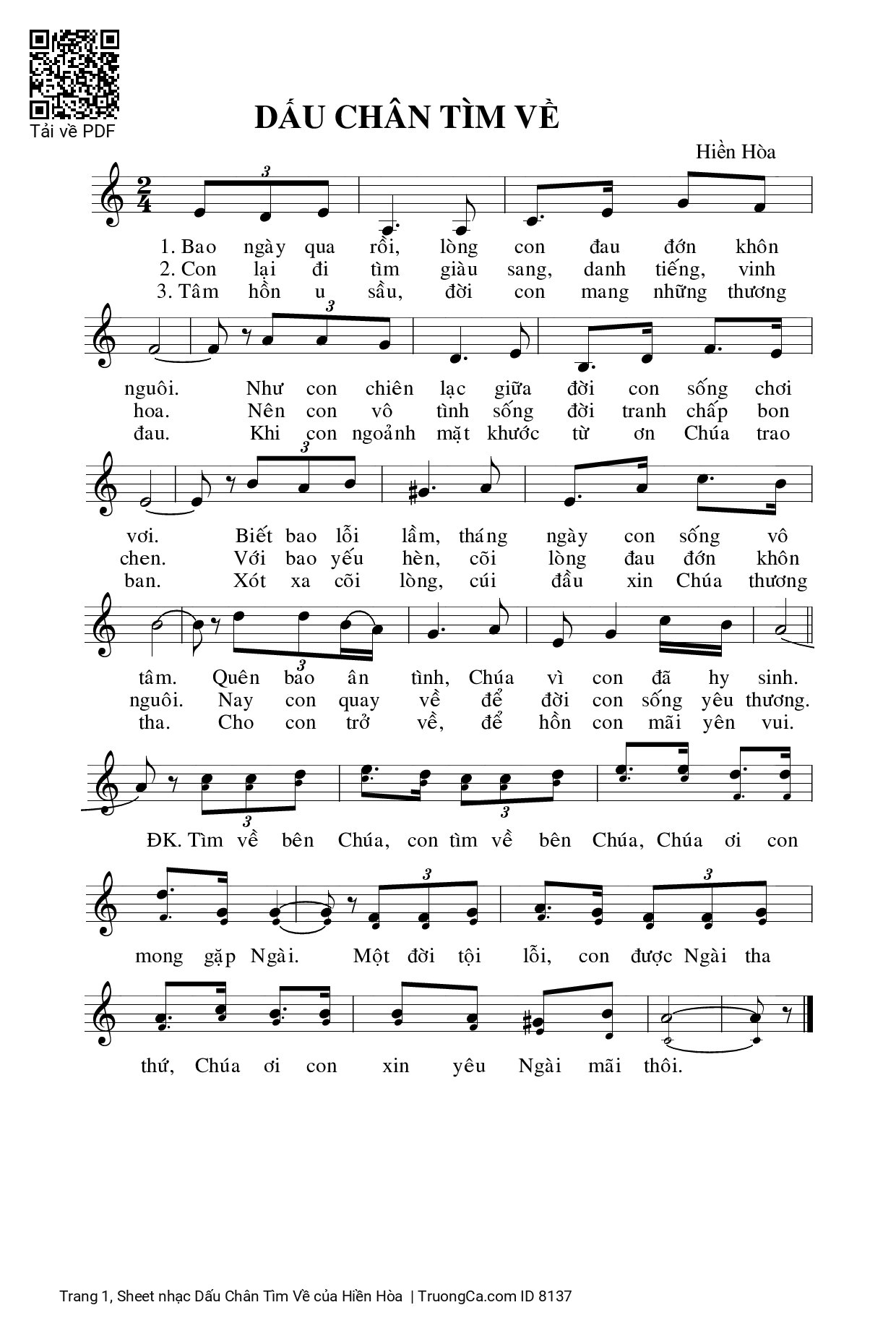 Sheet PDF of Dấu Chân Tìm Về