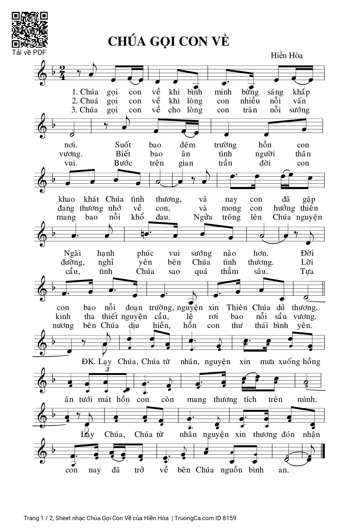 Sheet PDF of Chúa Gọi Con Về