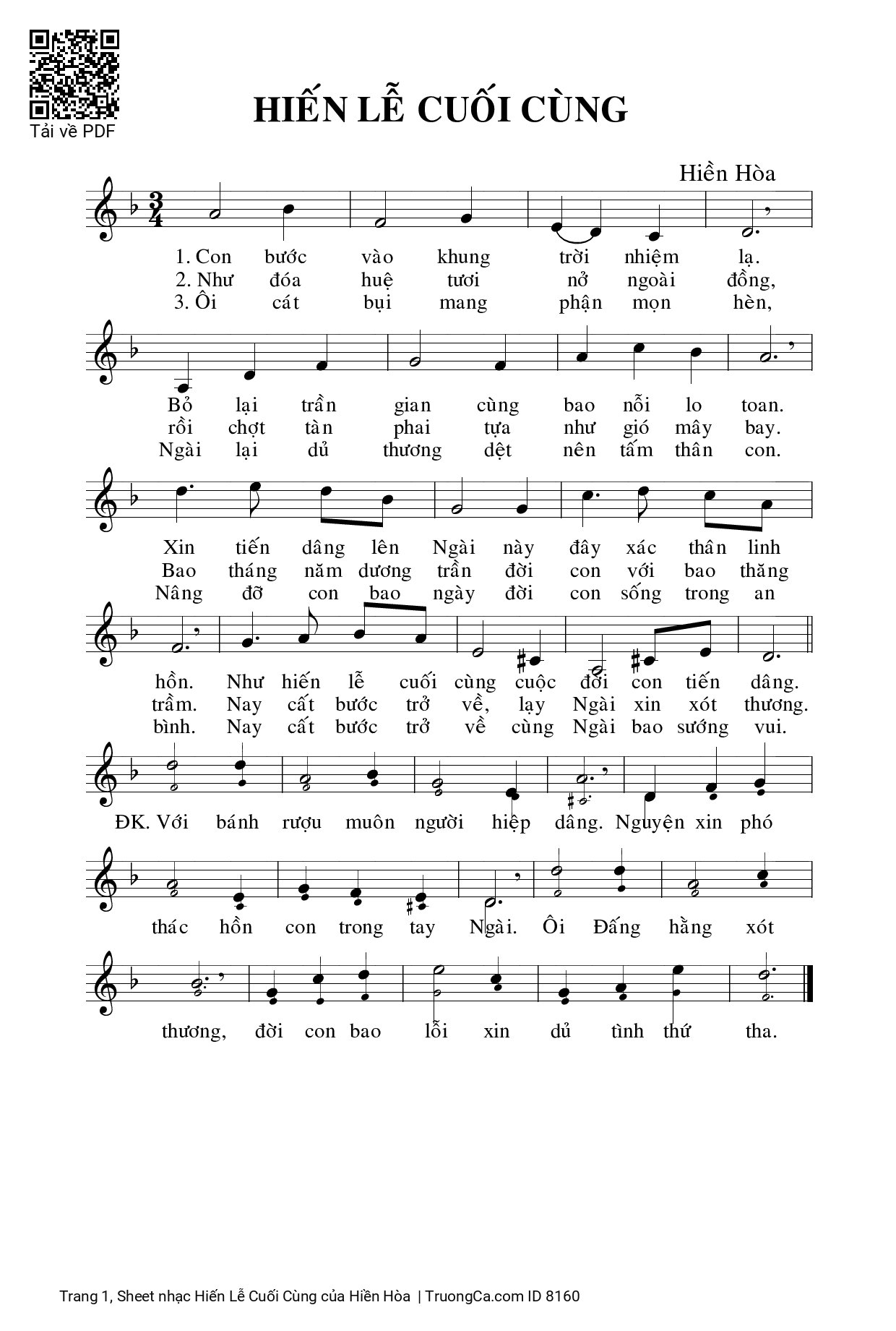 Page 1 of Sheet music PDF Hiến Lễ Cuối Cùng - Hiền Hòa