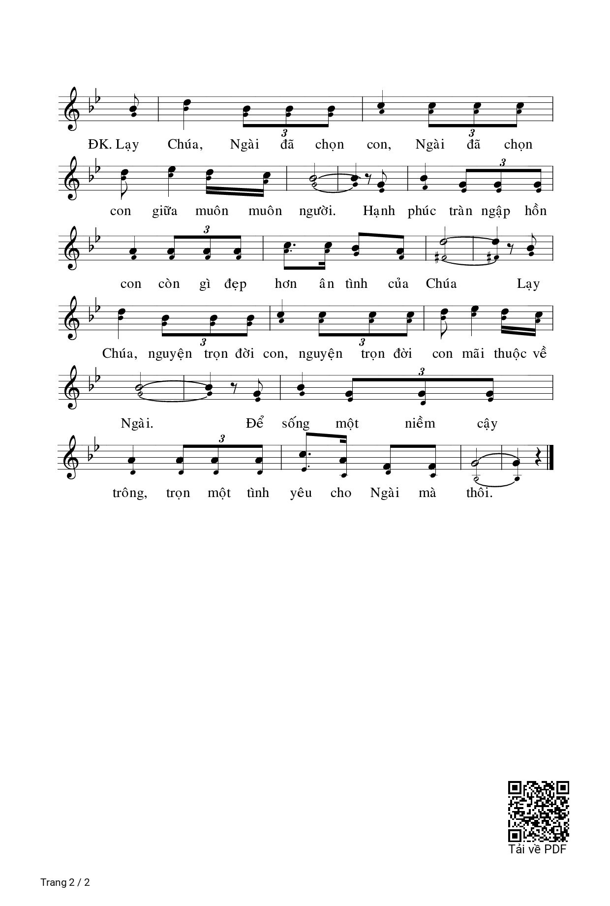 Page 2 of Sheet music PDF Hạnh Phúc đời Dâng Hiến - Hiền Hòa