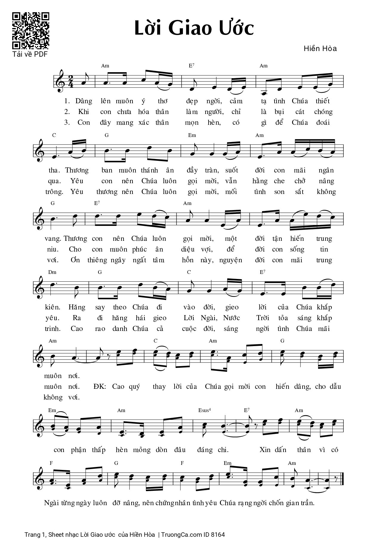 Sheet PDF of Lời Giao ước 