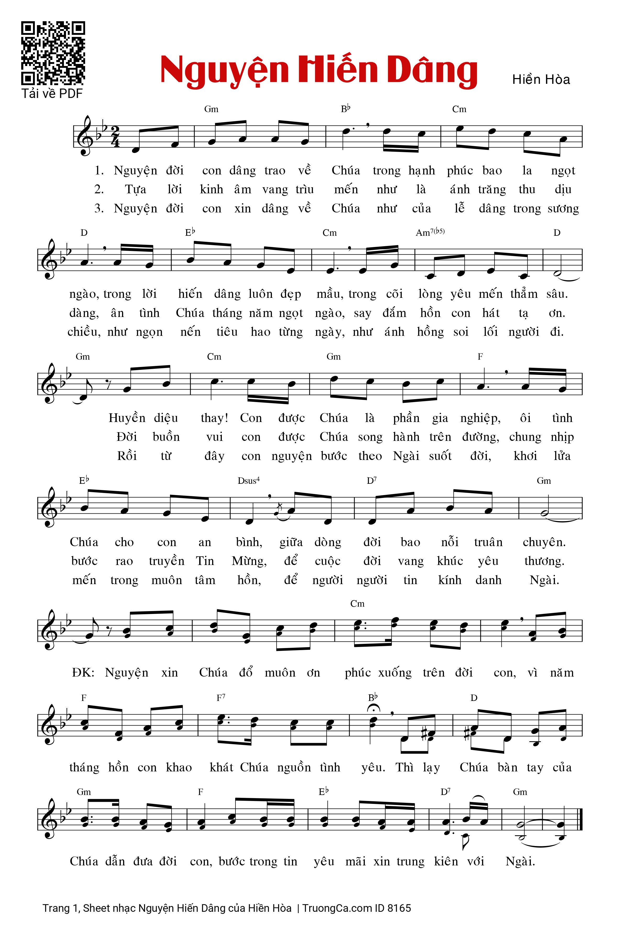 Page 1 of Sheet music PDF Nguyện Hiến Dâng - Hiền Hòa