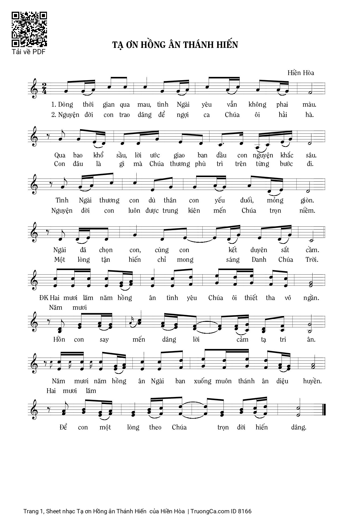 Sheet PDF of Tạ ơn Hồng ân Thánh Hiến 