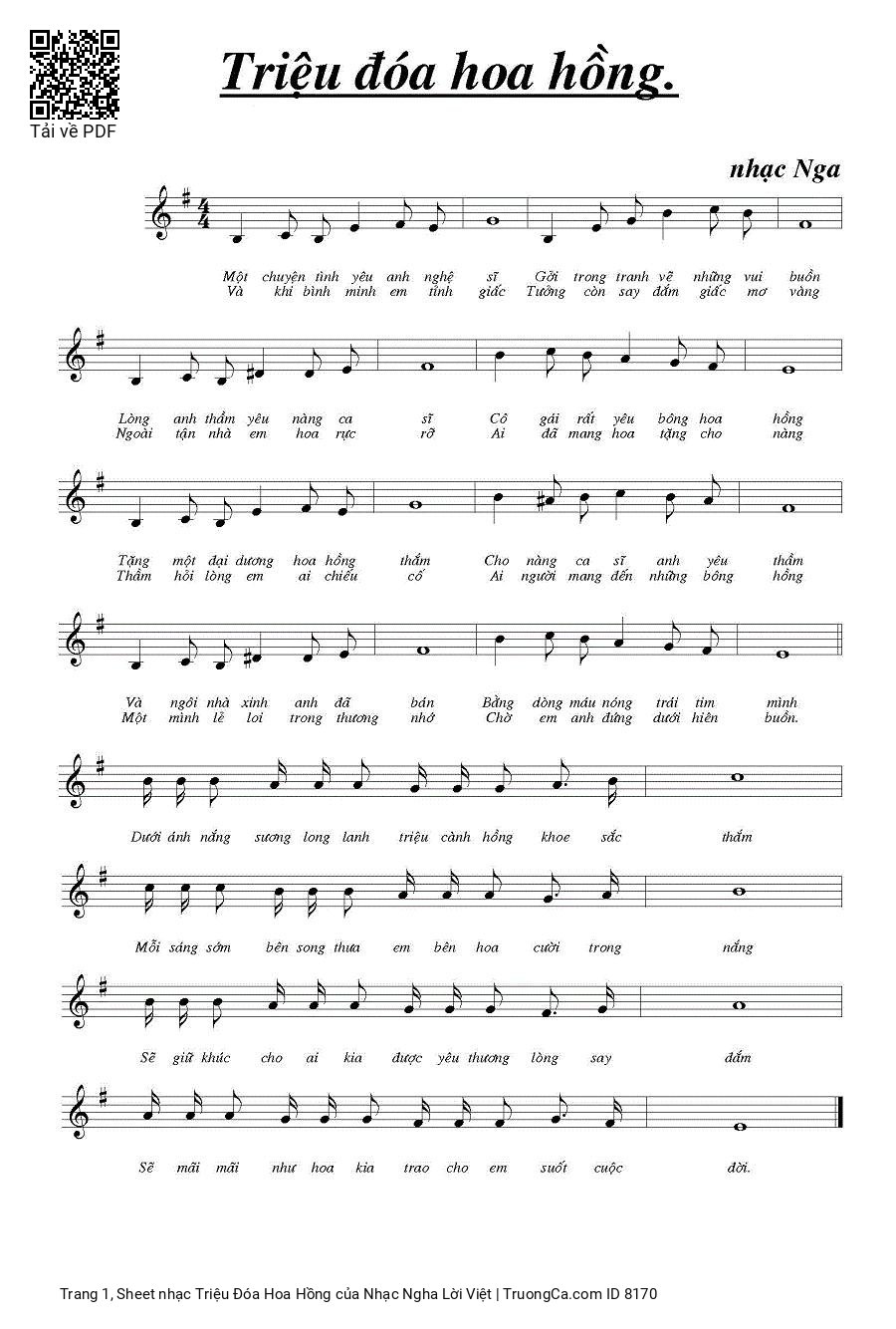 Sheet PDF of Triệu Đóa Hoa Hồng