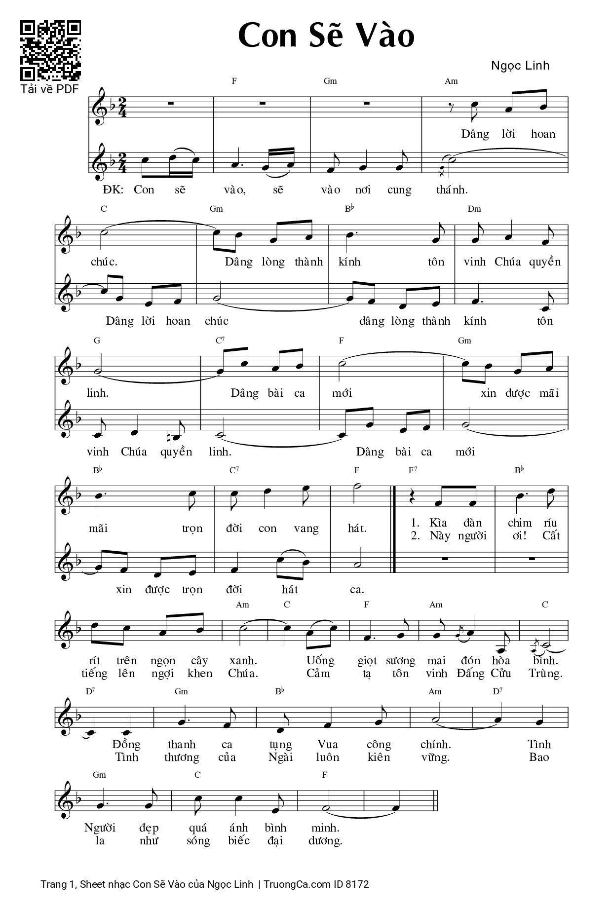 Page 1 of Sheet music PDF Con Sẽ Vào - Ngọc Linh