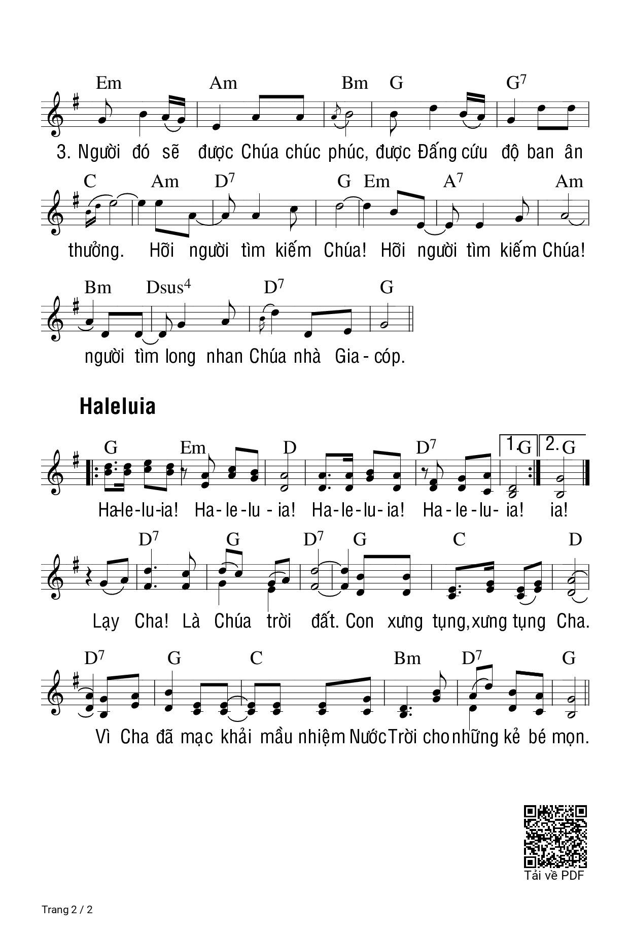 Page 2 of Sheet music PDF Thánh Vịnh 23, Chúa Là Chủ Trái đất - Ngọc Linh