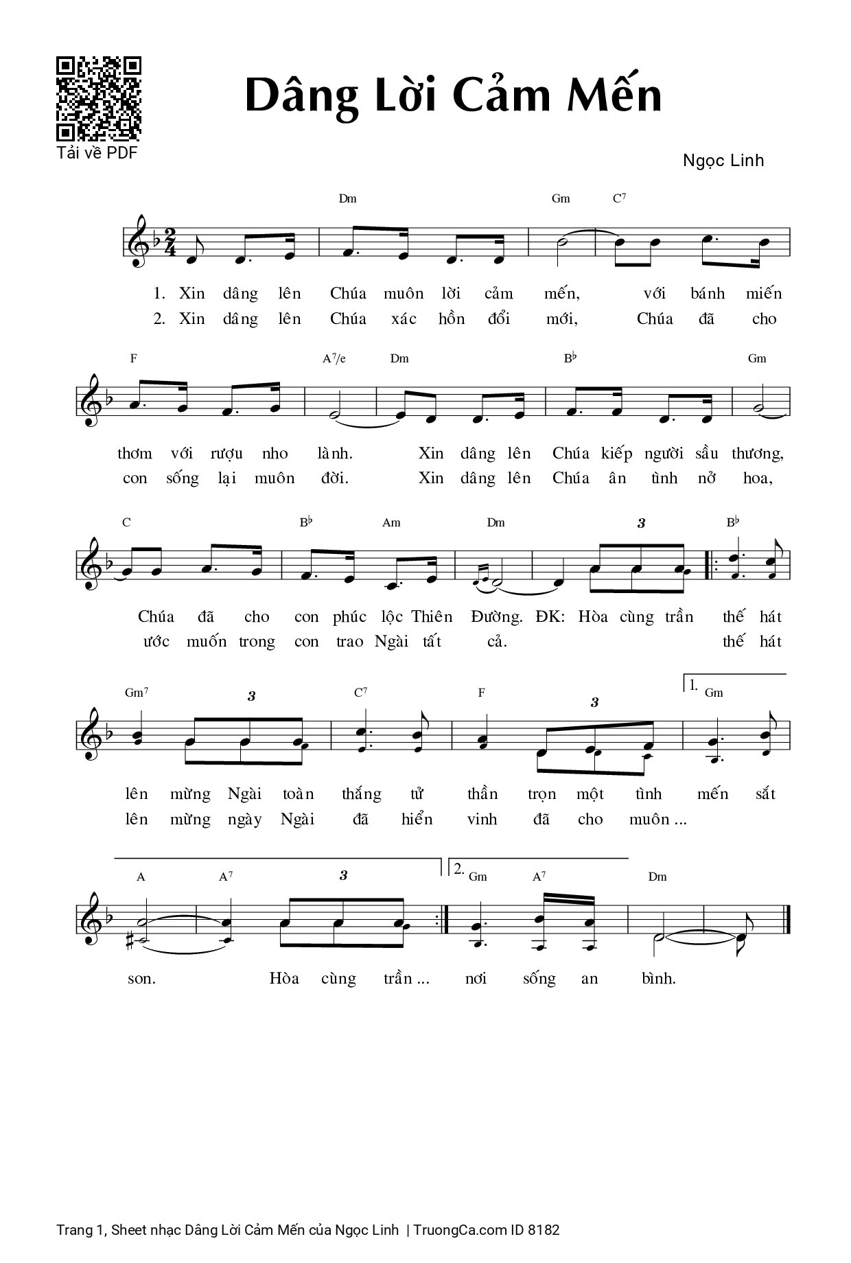 Sheet PDF of Dâng Lời Cảm Mến