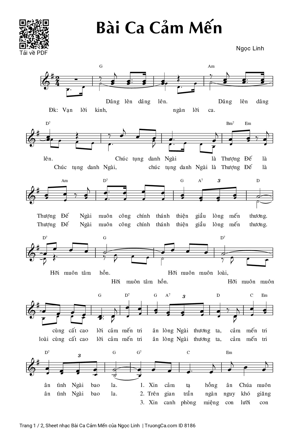 Sheet PDF of Bài Ca Cảm Mến