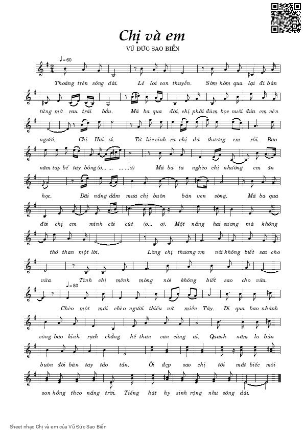 Page 1 of Sheet music PDF Chị và em - Vũ Đức Sao Biển