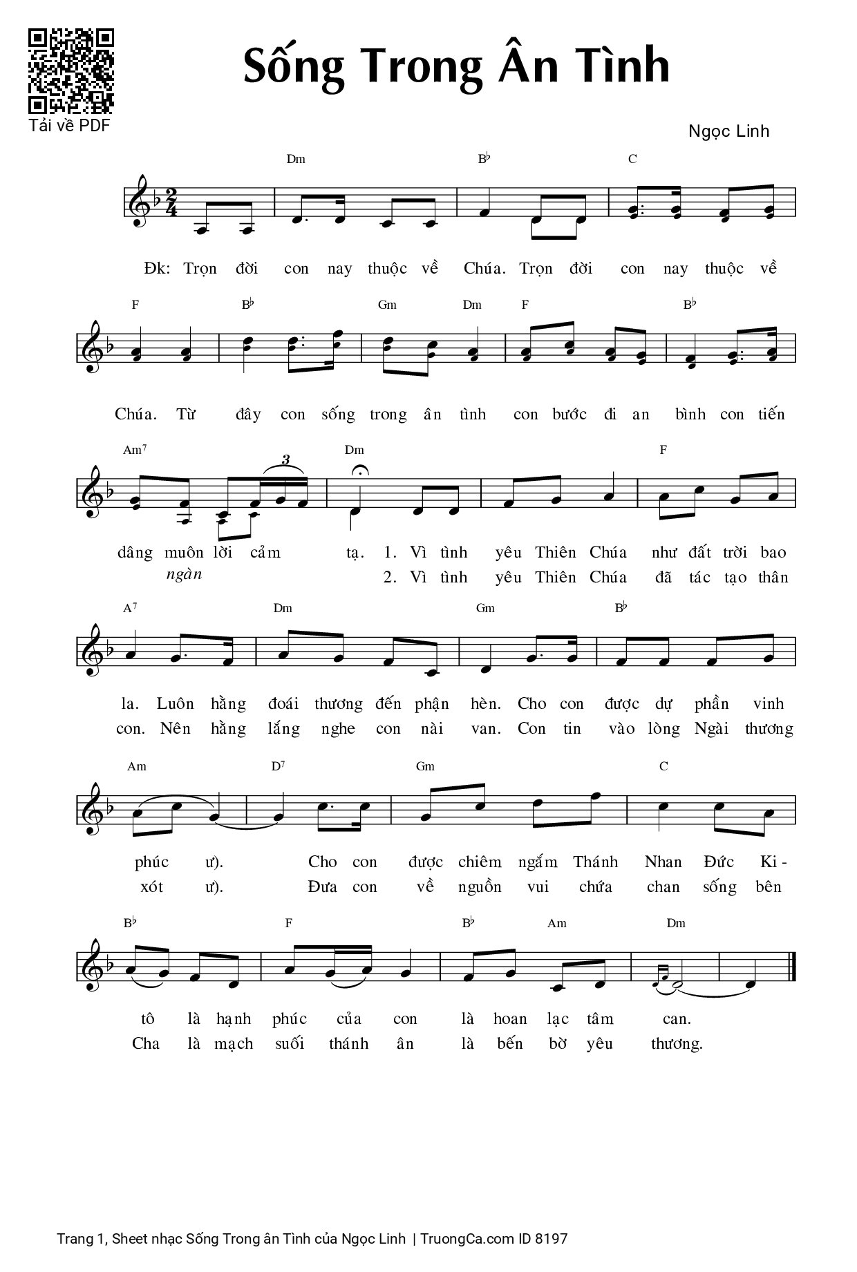Page 1 of Sheet music PDF Sống Trong ân Tình - Ngọc Linh