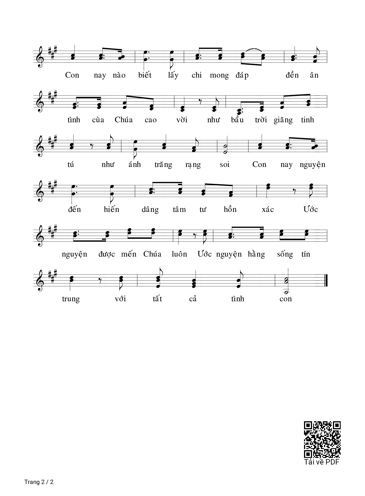 Page 2 of Sheet music PDF Vì Chúa Yêu Con - Ngọc Linh