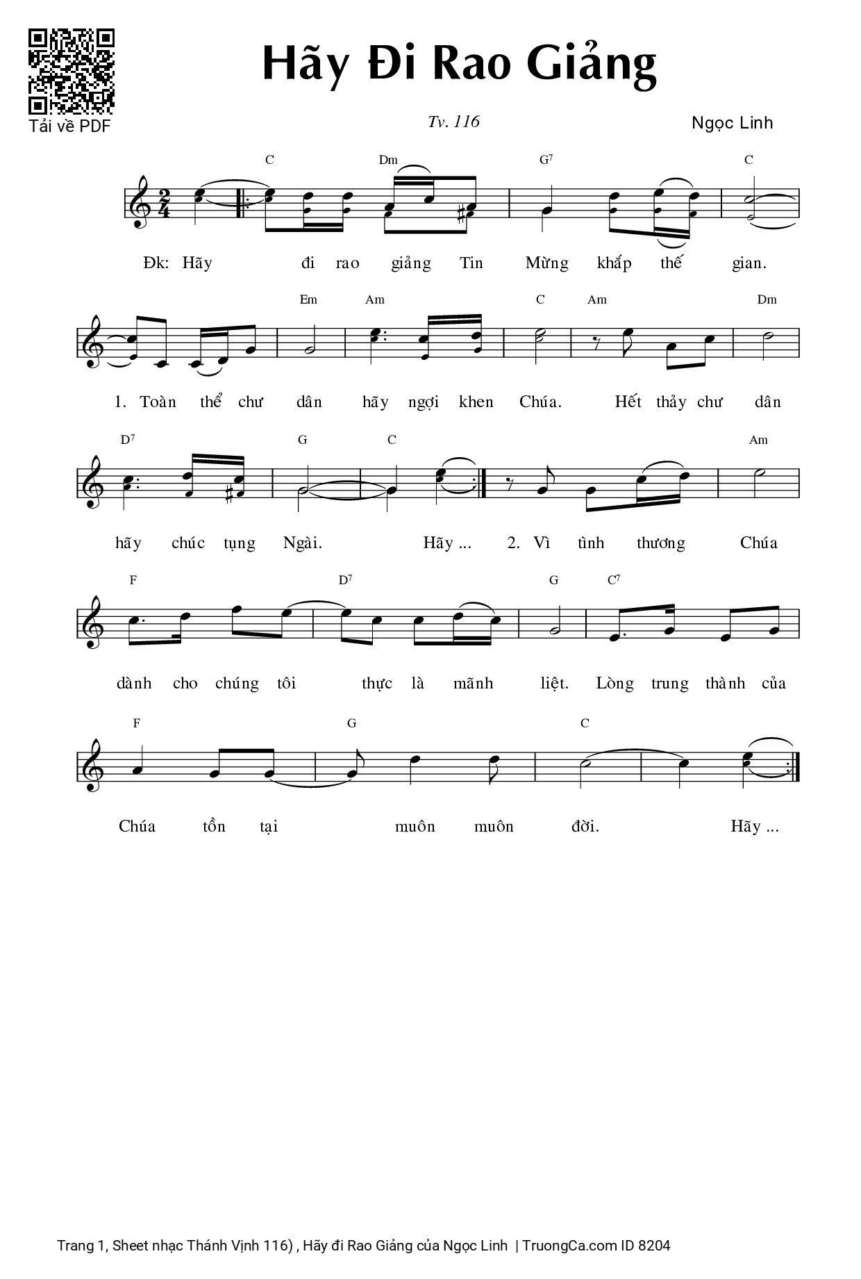 Sheet PDF of Thánh Vịnh 116) , Hãy đi Rao Giảng