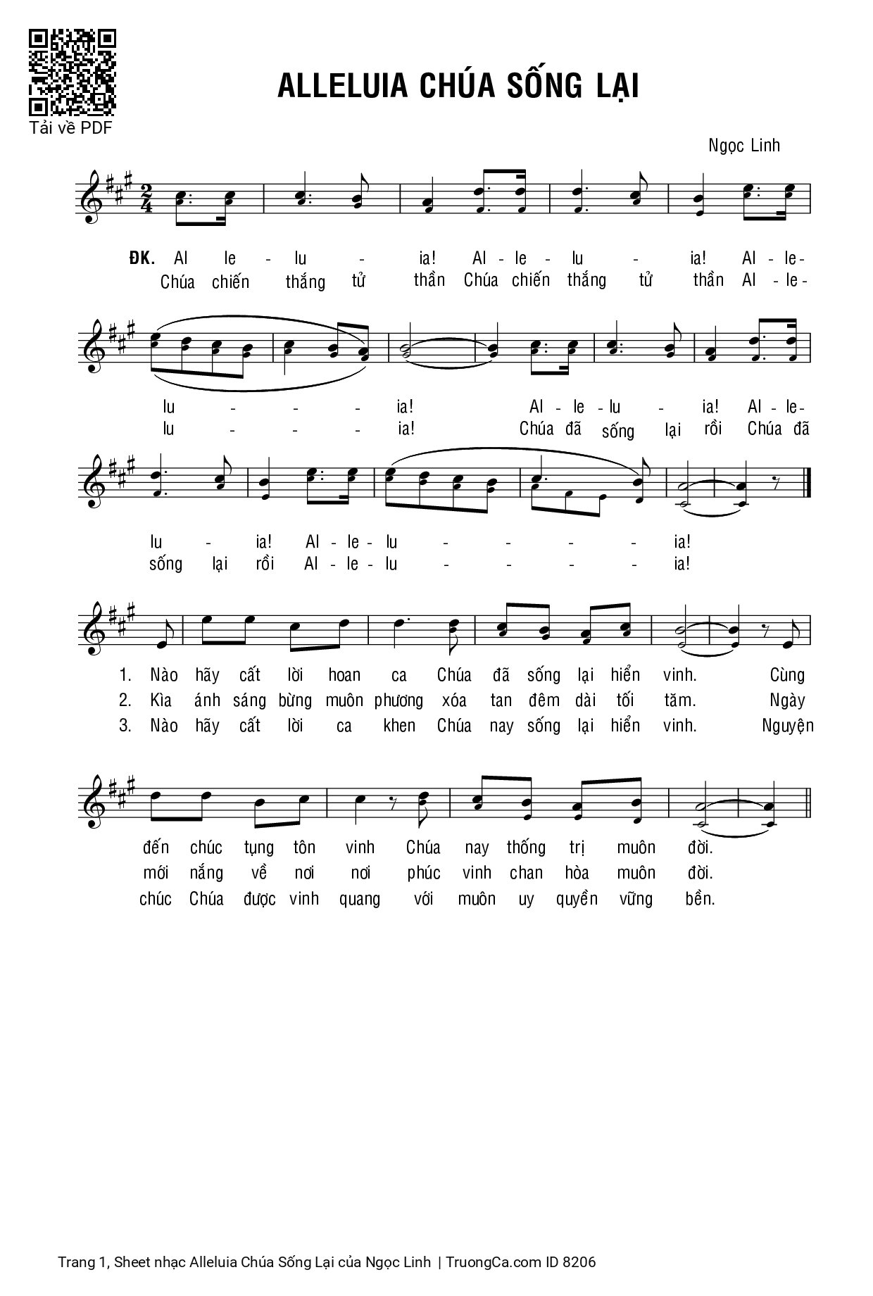 Sheet PDF of Alleluia Chúa Sống Lại