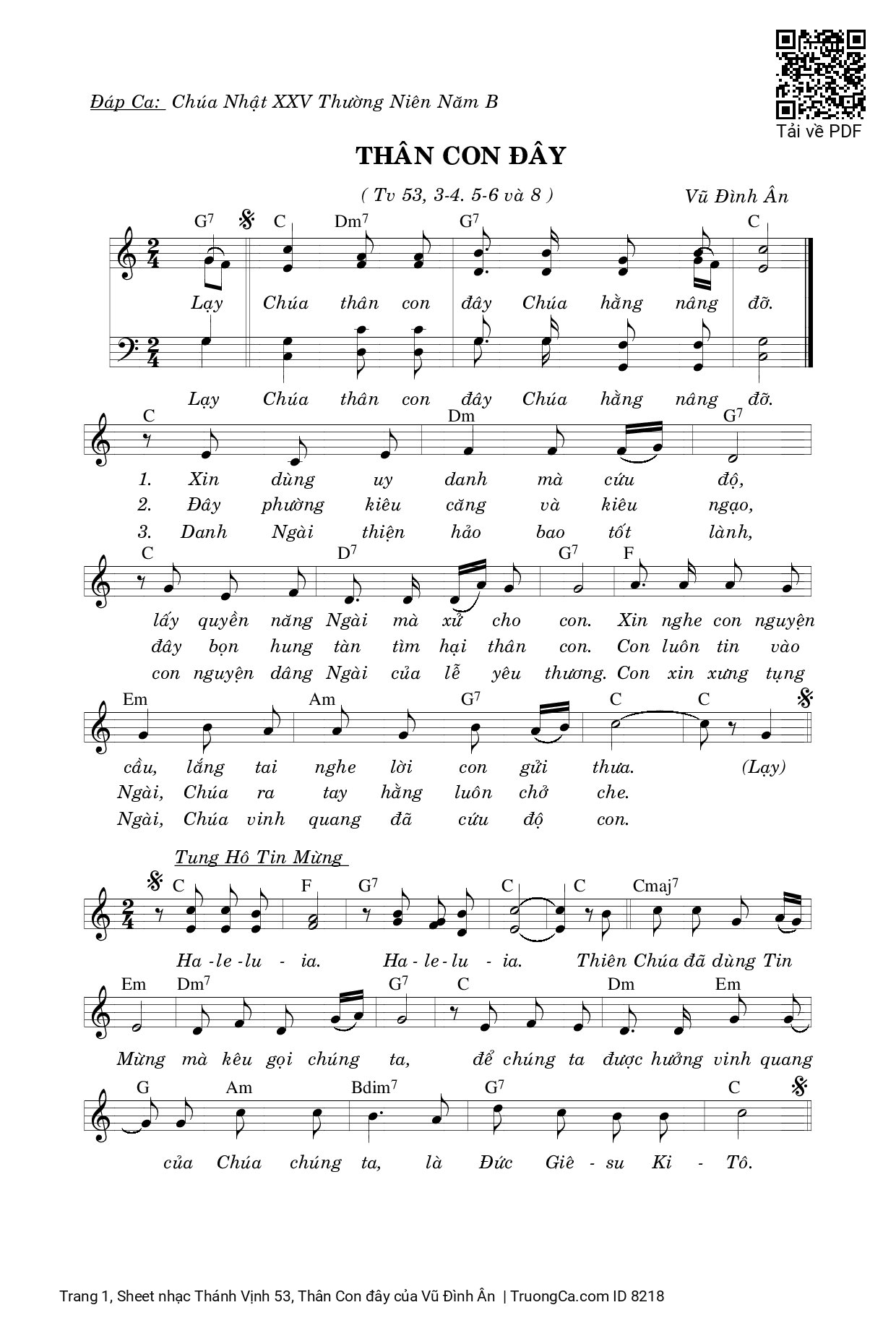 Page 1 of Sheet music PDF Thánh Vịnh 53, Thân Con đây - Vũ Đình Ân