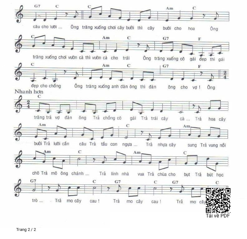 Page 2 of Sheet music PDF Ông Trăng Xuống Chơi - Phạm Duy