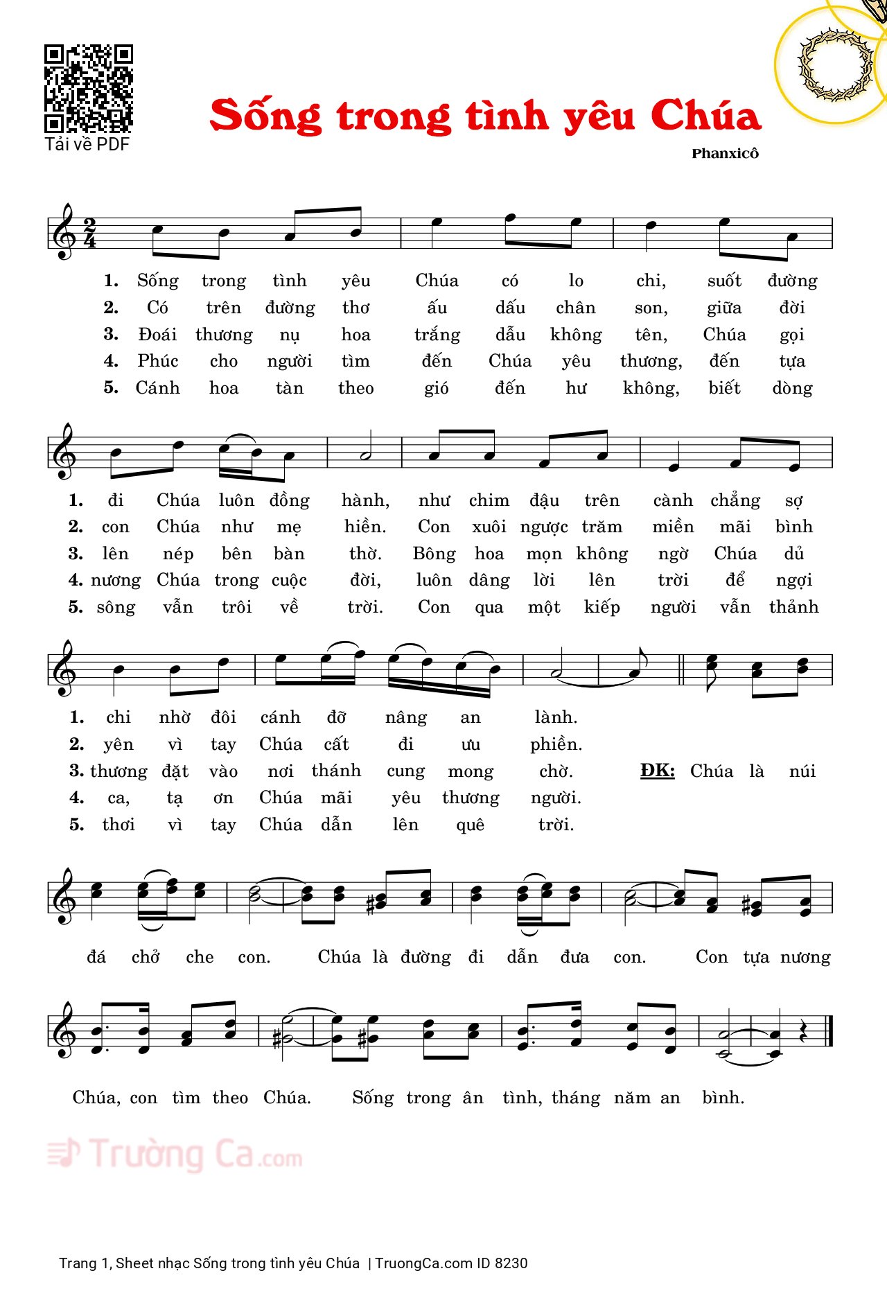 Page 1 of Sheet music PDF Sống trong tình yêu Chúa - Phanxicô