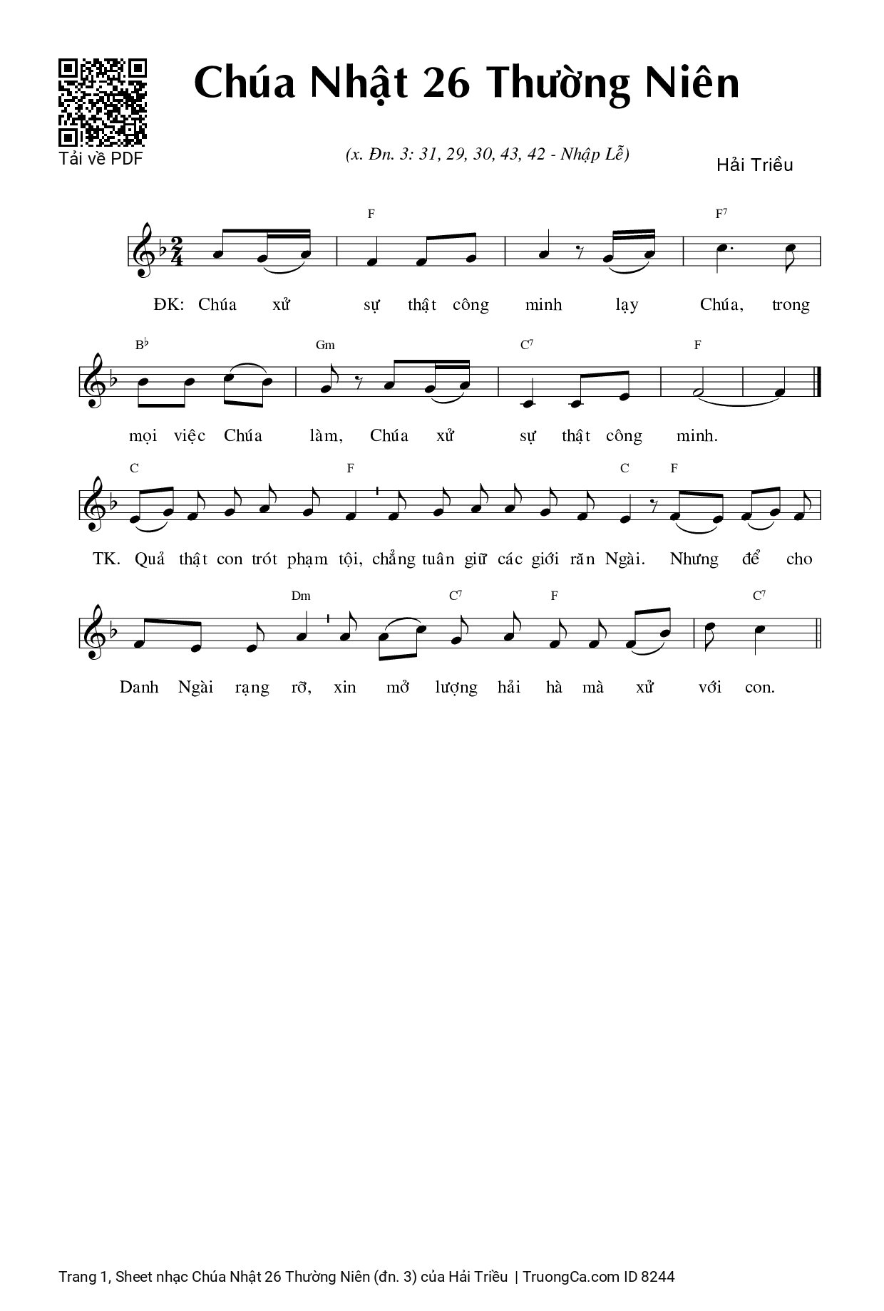 Page 1 of Sheet music PDF Chúa Nhật 26 Thường Niên (đn. 3) - Hải Triều