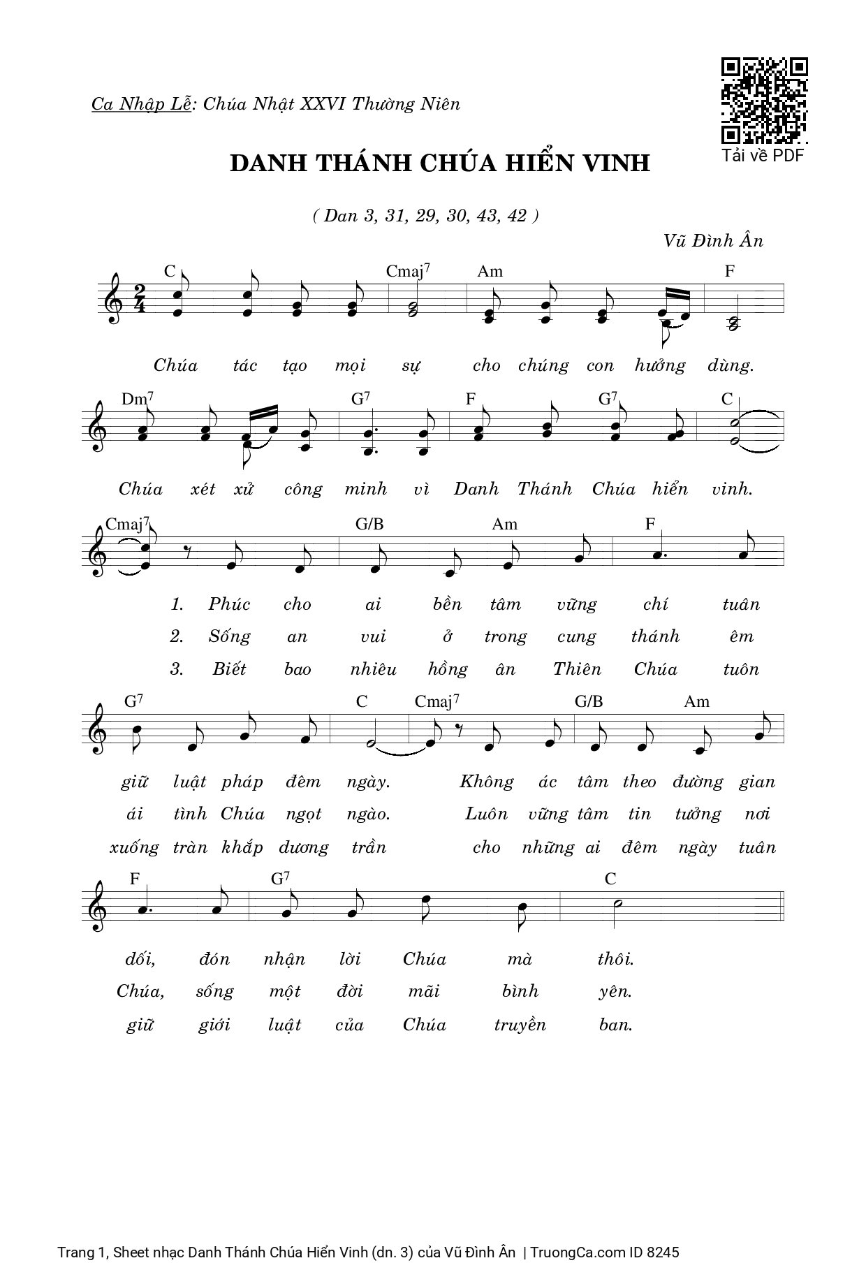 Page 1 of Sheet music PDF Danh Thánh Chúa Hiển Vinh (dn. 3) - Vũ Đình Ân