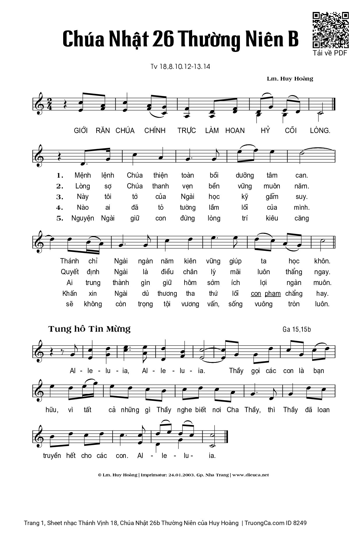 Page 1 of Sheet music PDF Thánh Vịnh 18, Chúa Nhật 26b Thường Niên - Huy Hoàng