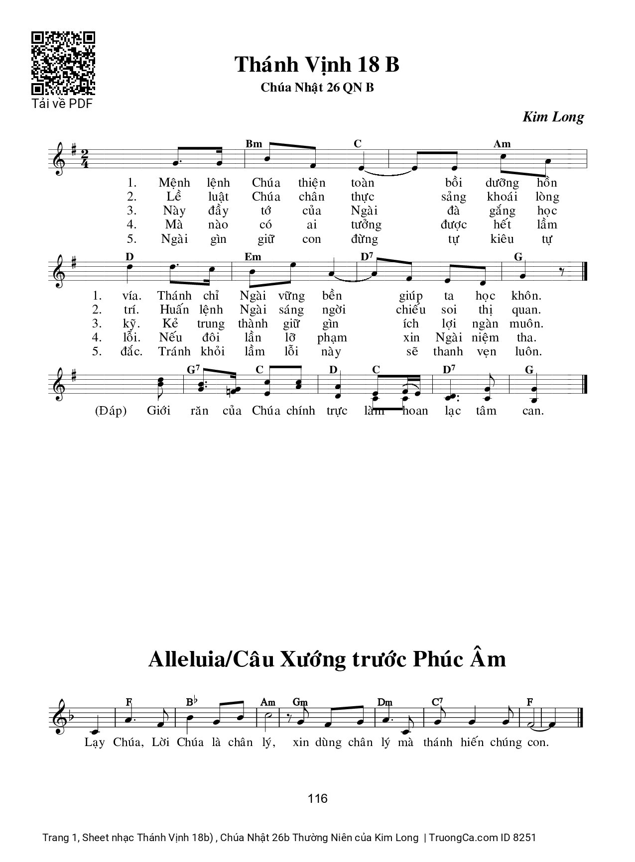 Sheet PDF of Thánh Vịnh 18b) , Chúa Nhật 26b Thường Niên