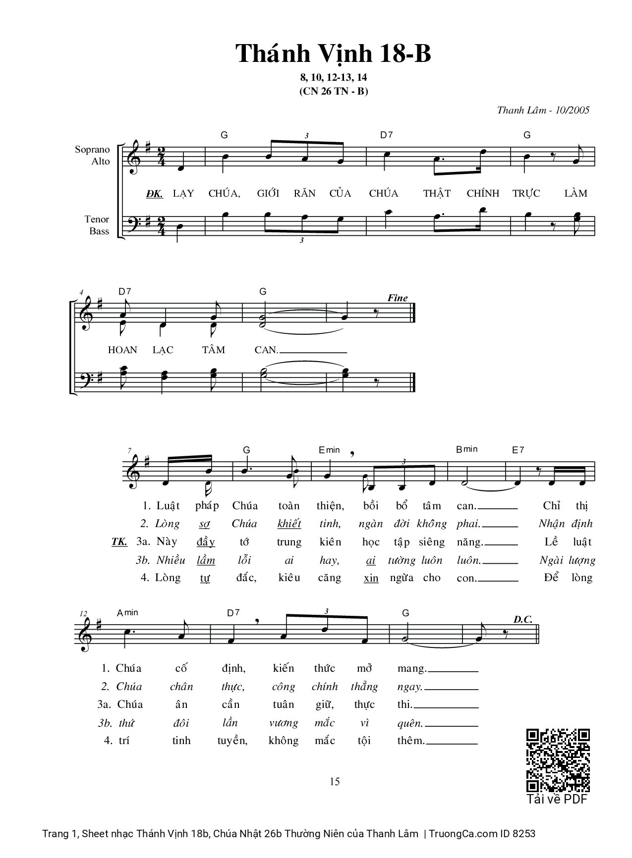 Sheet PDF of Thánh Vịnh 18b, Chúa Nhật 26b Thường Niên