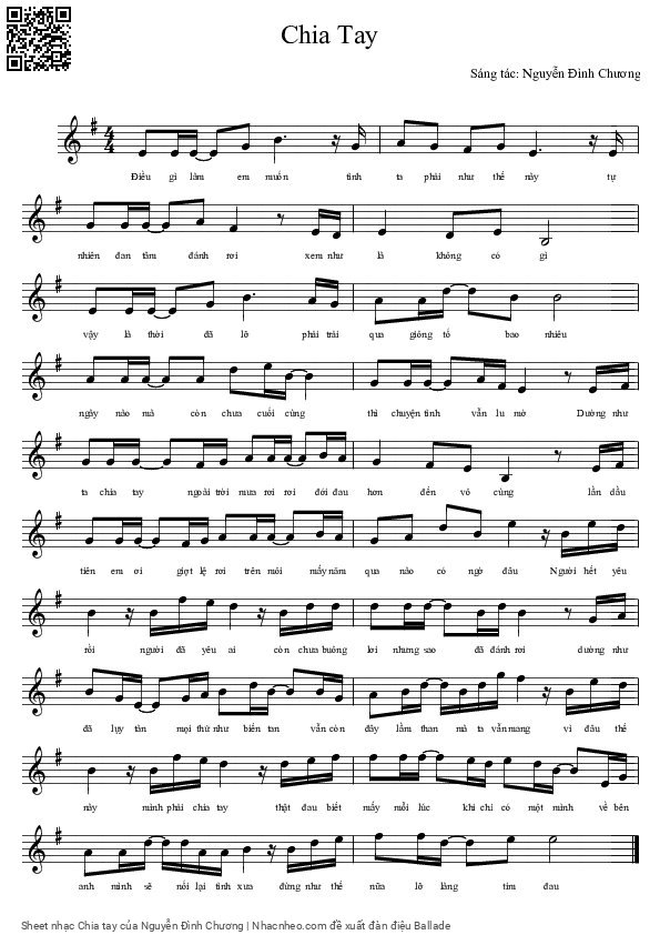 Page 1 of Sheet music PDF Chia tay - Nguyễn Đình Chương