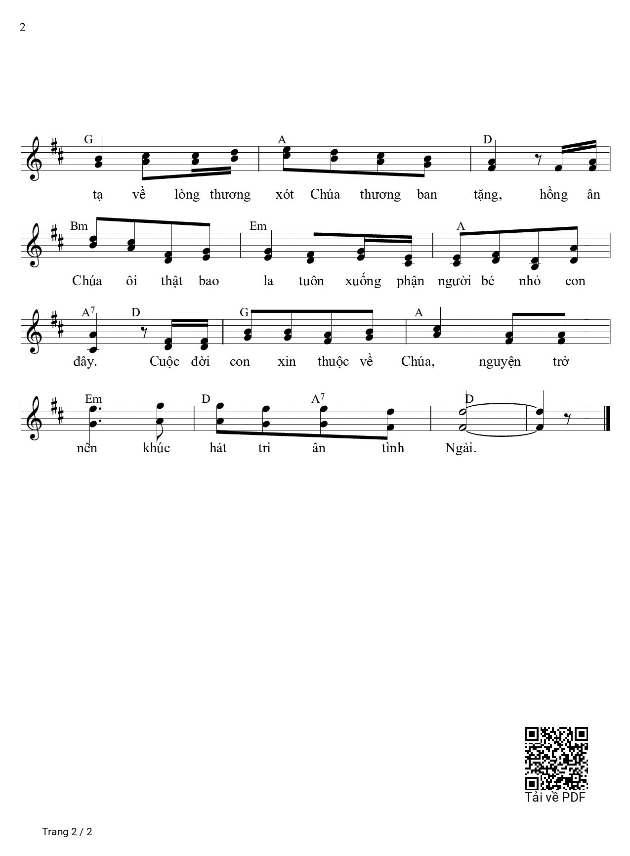 Page 2 of Sheet music PDF Tri ân Tình Yêu Chúa - Đăng Khoa