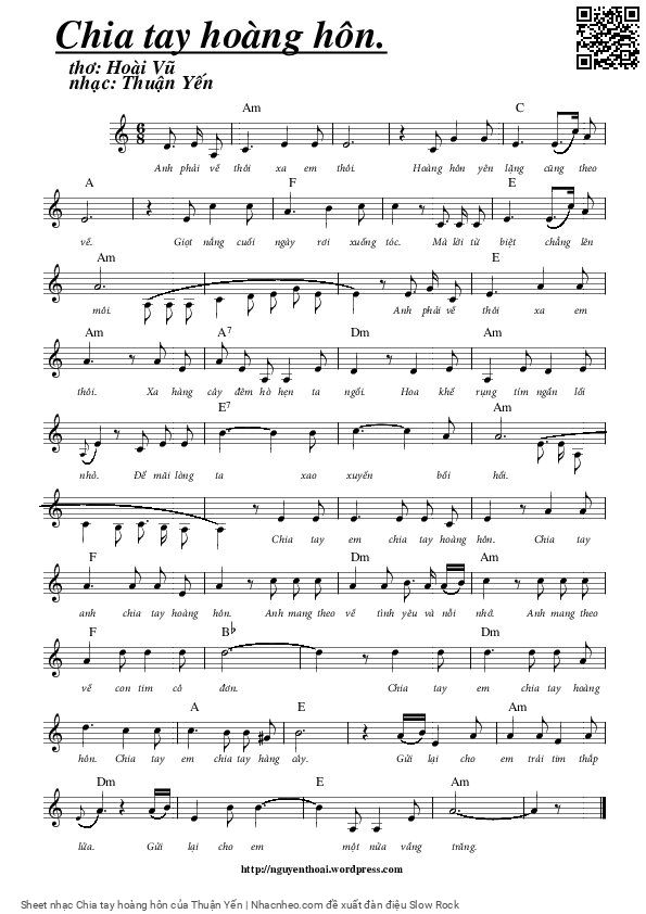 Sheet PDF of Chia tay hoàng hôn