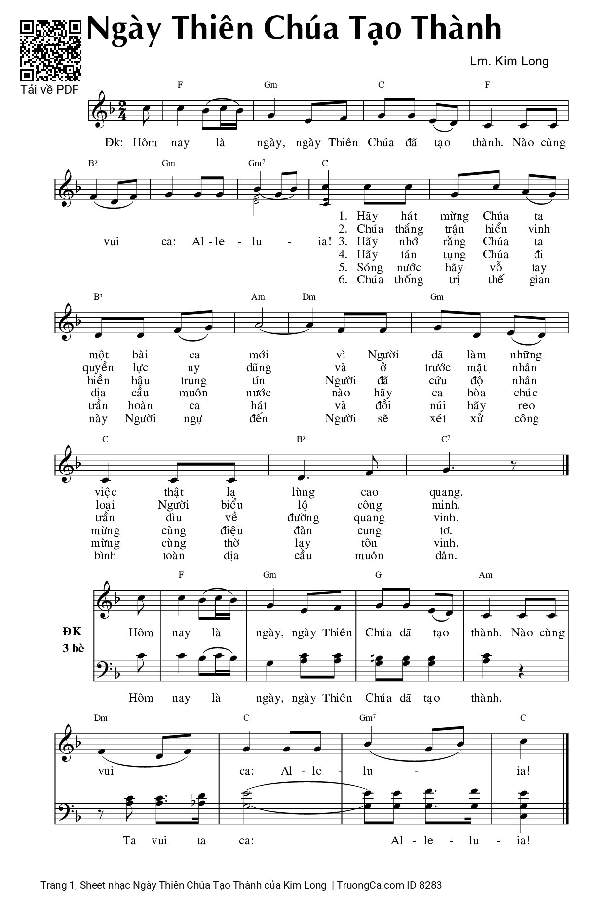 Sheet PDF of Ngày Thiên Chúa Tạo Thành